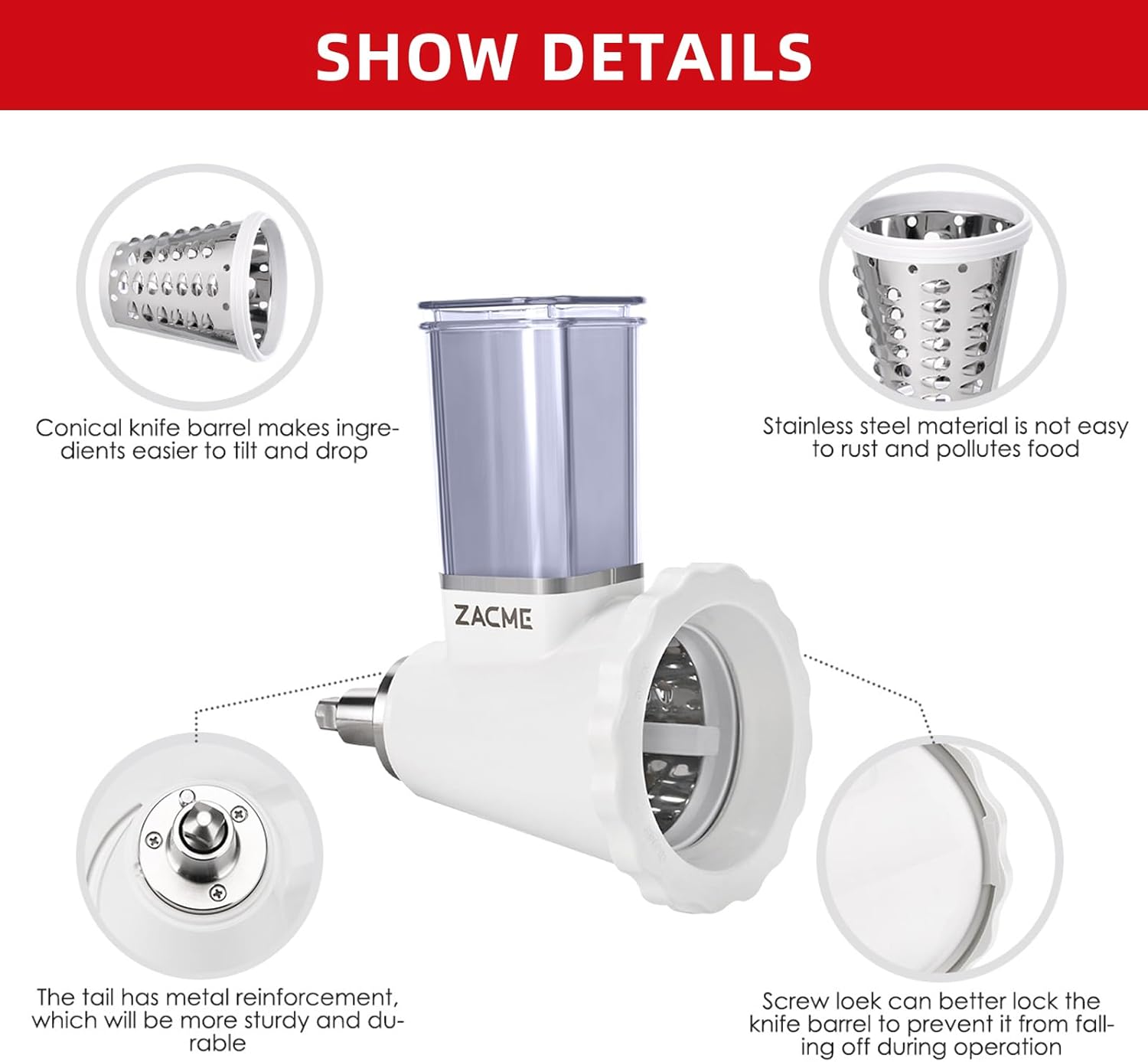 Updated Shredder Cheese Grater Attachment for KitchenAid Stand Mixers, Salad Machine with Vegetable Slicer, Salad Maker, Food Slicers Slicer Shredder Attachment with 4 Blades Dishwasher Safe