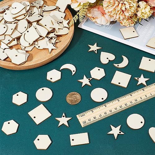 SUNNYCLUE 480Pcs Wood Charms Jump Rings Earrings Making Starter Kit Unfinished Wood Blanks Wooden Blank Charms Earring Hooks Round Pieces Square Heart Moon Star Charms for jewellery Making Kits Women - Image 4