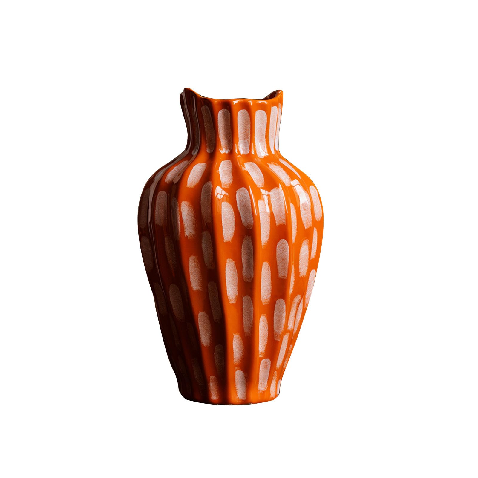 Nzzkoides Orange B Art Ceramic Vase For Dried Flowers, Creative Decorative Vase, Ornament For Living Room, Bedroom, Study, Shelf, Floor, Orange, Various Styles(Size:19 * 19 * 32Cm,Color:orange B)