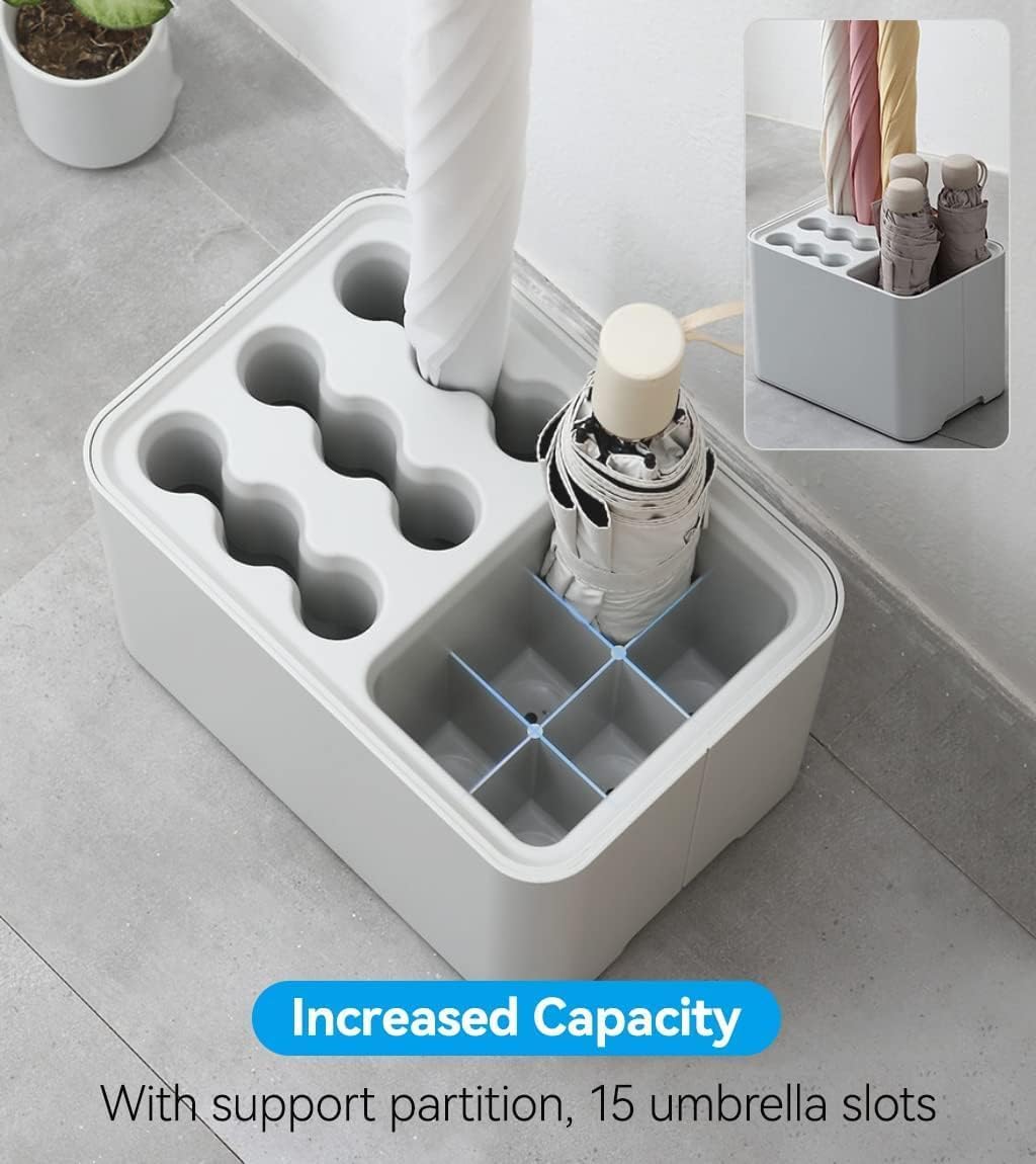 Portaombrelli Da Moderno Per Esterno Interno, Grigio Design Portaombrelli Plastica, Contiene 15 Ombrelli, 18 X 18 X 26.5 Cm Porta Ombrelli Di Grande Capacità, Con Vassoio Rimovibile Per La Pioggia