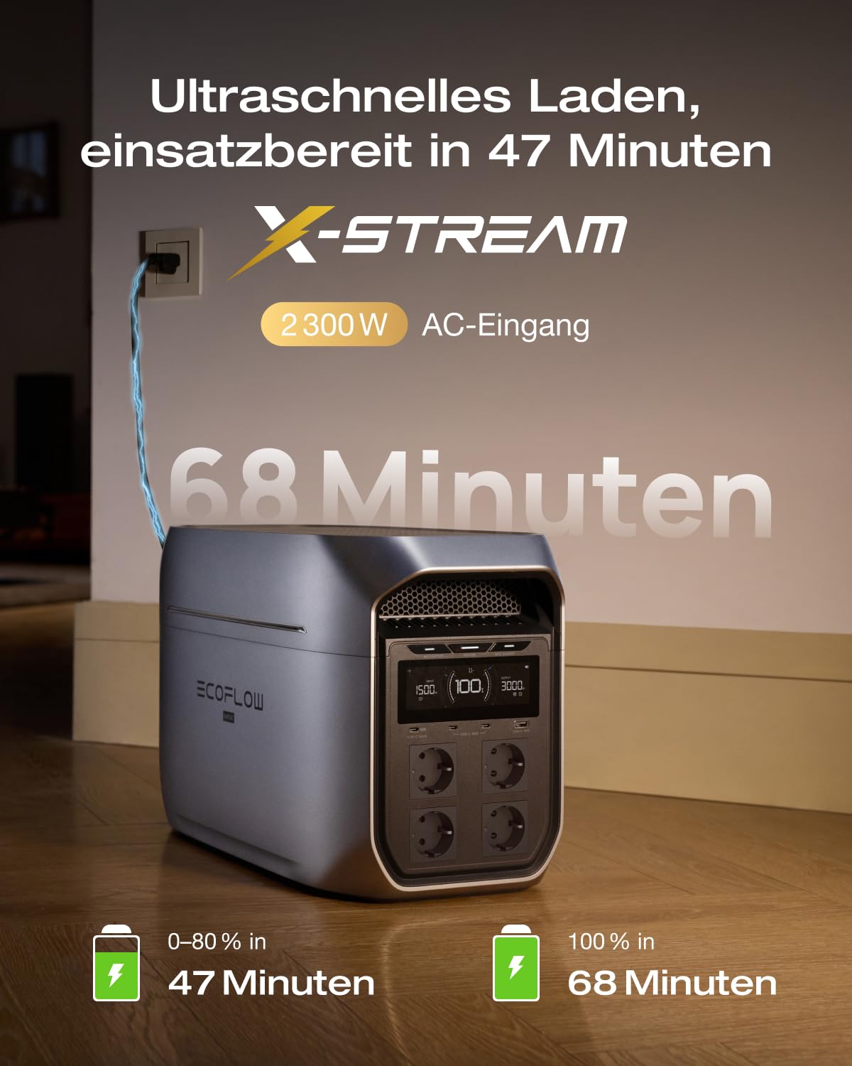 ECOFLOW DELTA 3 Max Plus tragbare Powerstation 2 048 Wh, 0% VAT WLAN Stream Mikrowechselrichter 800W, erweiterbar auf 10 kWh, 3000 W AC-Ausgang, 0–80% Ladung in 47 Min, Solarstrom für Haus, Camping