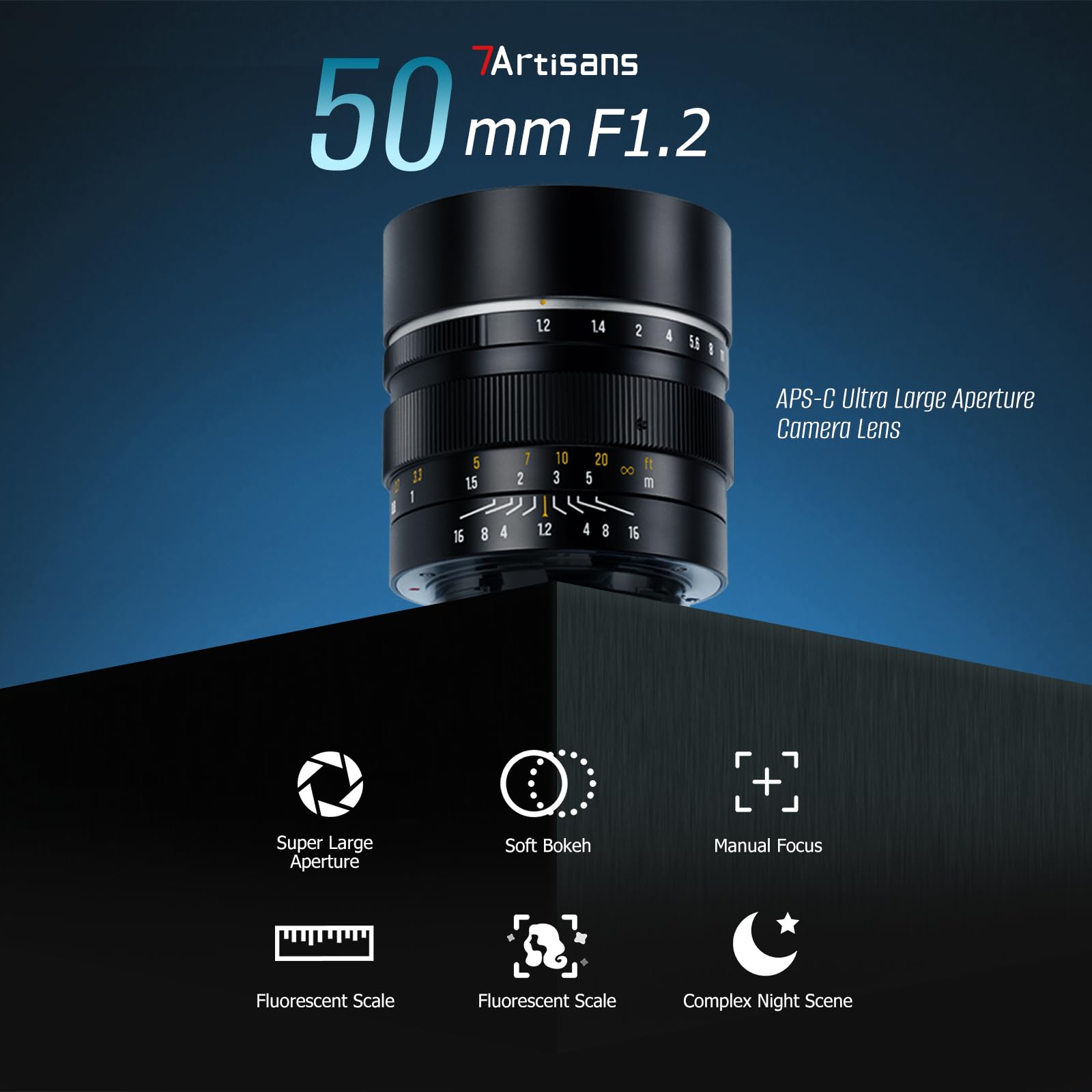 Lente fotografica 7artisans 50mm F1.2 focus fisso montatura Fujifilm - Dettaglio