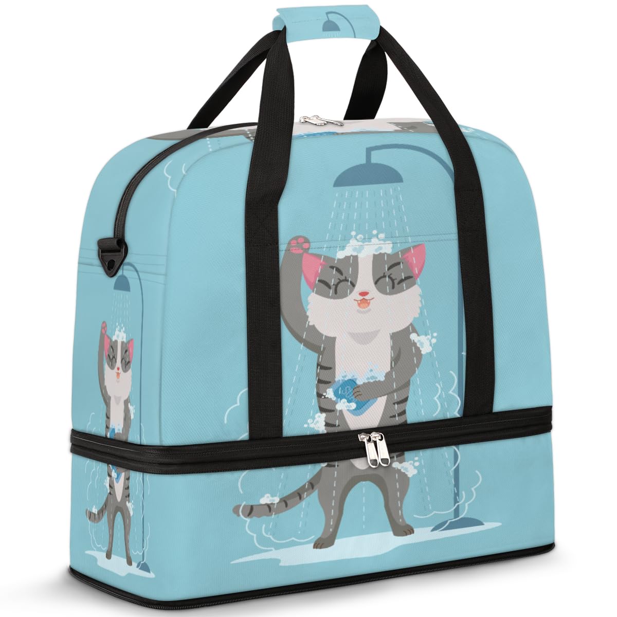 Bolsa de viaje plegable con diseño de gato divertido de 47 l, bolsa de fin de semana con funda de carrito húmeda, bolsa de hombro separada para deportes, gimnasio, viajes, multicolor, 47L, Bolsa de