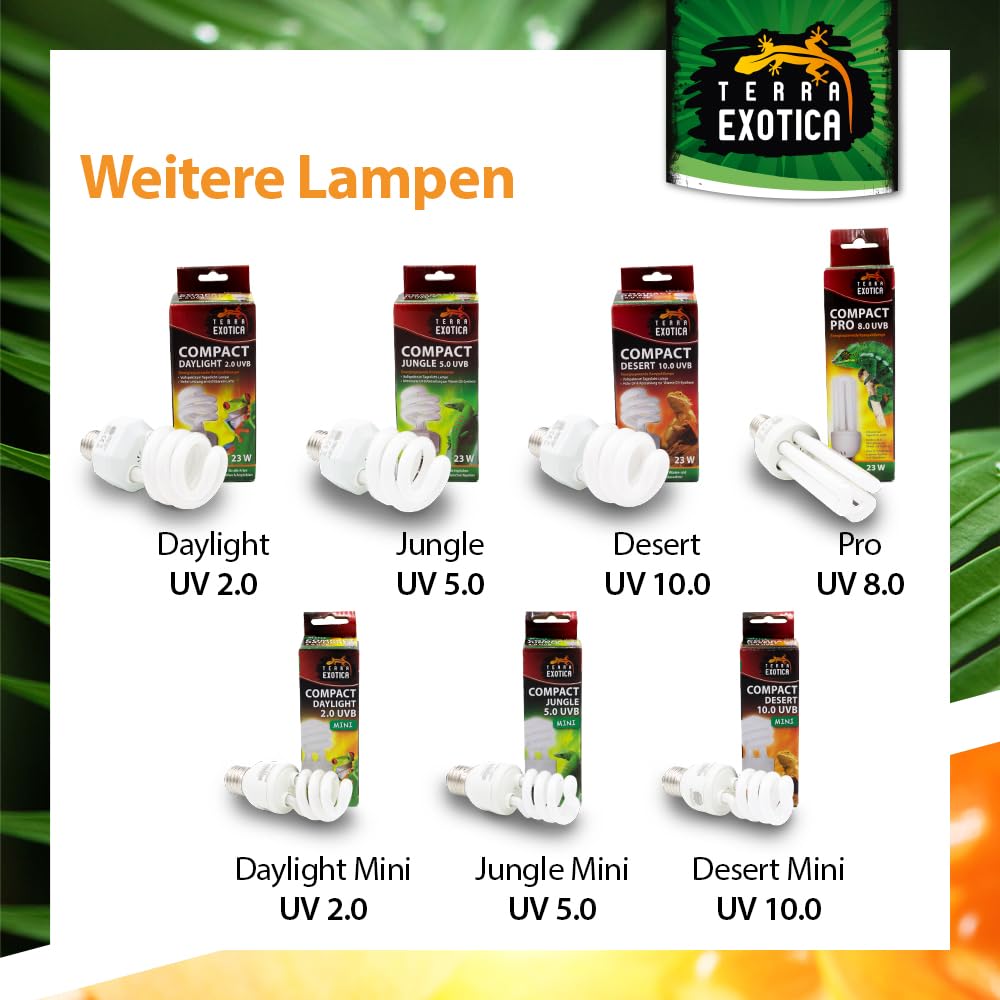 Terra Exotica Compact Desert 10.0 UVB Lampe - Auswahl zwischen 2.0, 5.0, 8.0 und 10.0 UVB Lampen für Ihr Terrarium - Ideal für Reptilien aus Wüsten und Steppen z.B Bartagamen und Nager