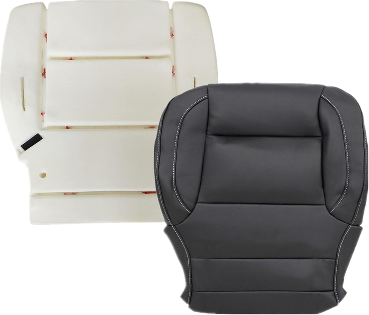 NLQR Driver or Passenger Bottom Replacement Seat Cover & Foam Cushion Non Perforated Leather Compatible with Chevy Silverado Tahoe Suburban Sierra 2014 2015 2016 2017 2018 2019 Black #H2U H1Y