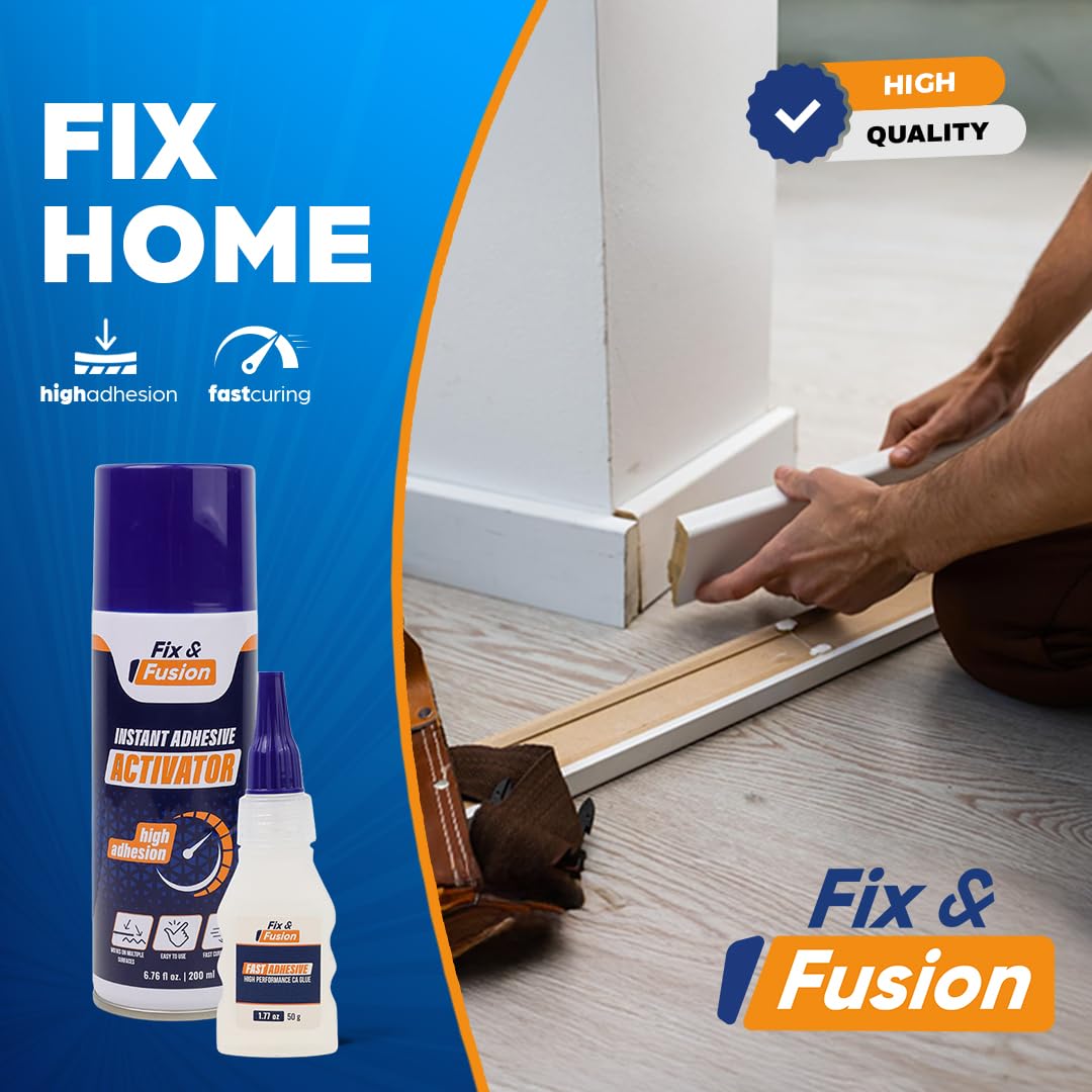 FIX & FUSION Set De Pegamento Instantáneo 50 G Con Spray Activador 200 Ml, Adhesivo Rápido Para Madera, Plástico, Goma, Metal Y Cerámica, Ideal Para Bricolaje Y Reparaciones (24 Paquete)