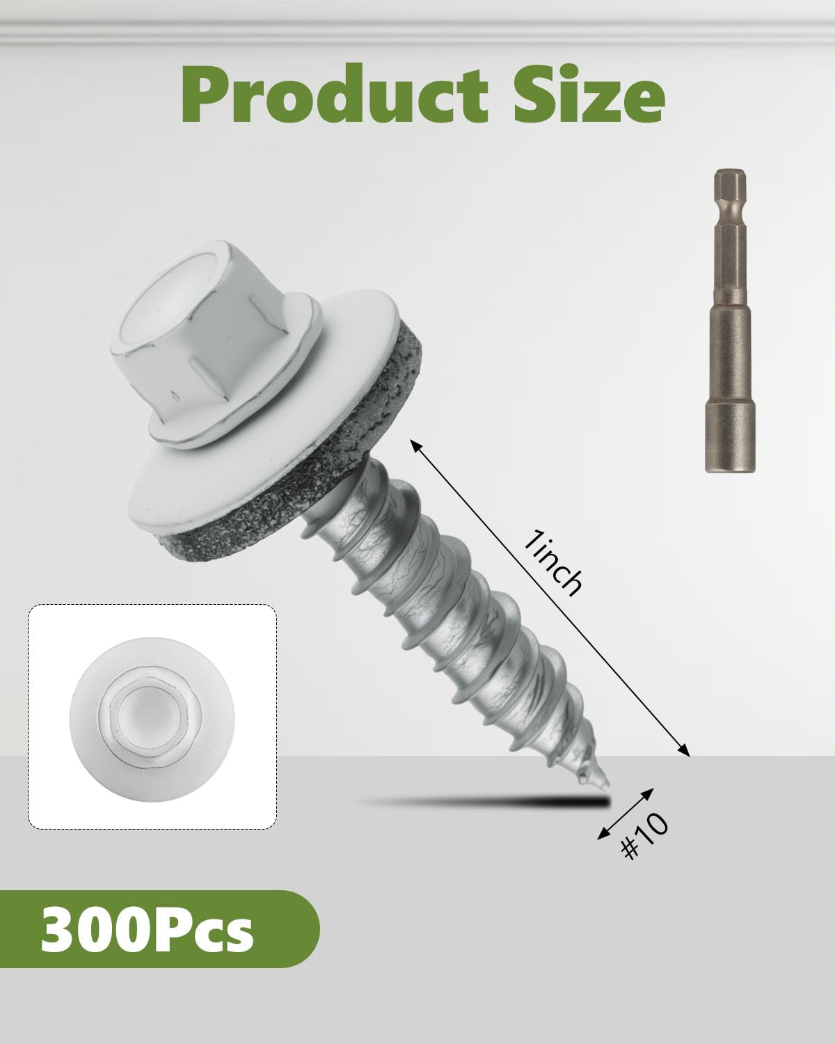300 viti bianche per lamiera, 25,4 x 2,5 cm, con rivestimento Ruspert, viti a testa esagonale in metallo con rondelle in gomma per metalli e pannelli ondulati per coperture