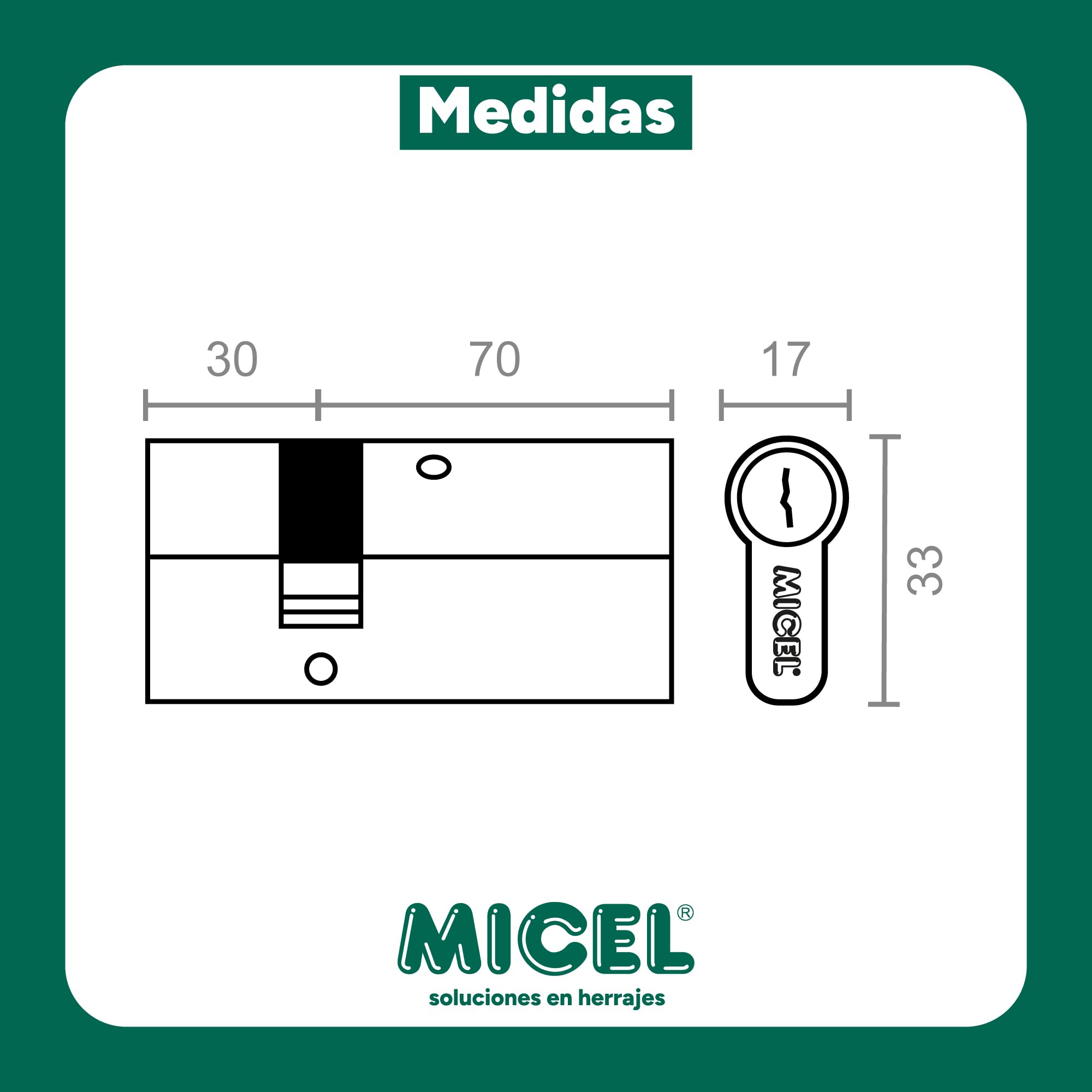 MICEL, 13092, Safety Cylinder, European Profile, Double Clutch, with Long Cam, Off-Centered 30 x 70, Includes Keys - Image 2