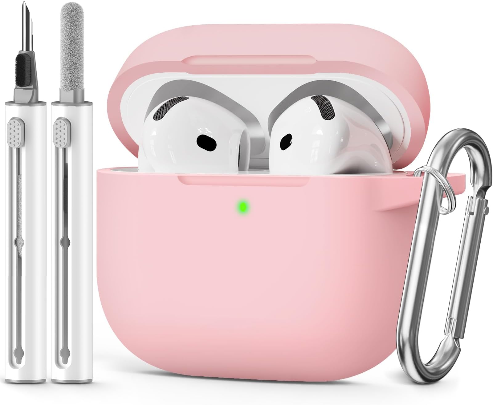 for AirPods 4 Case 2024 Come with Cleaner Kit,Soft Silicone Protective Cover for Apple AirPods 4th Generation Cases with Keychain,Compatible with AirPod 4 Case for Women Men-Pink