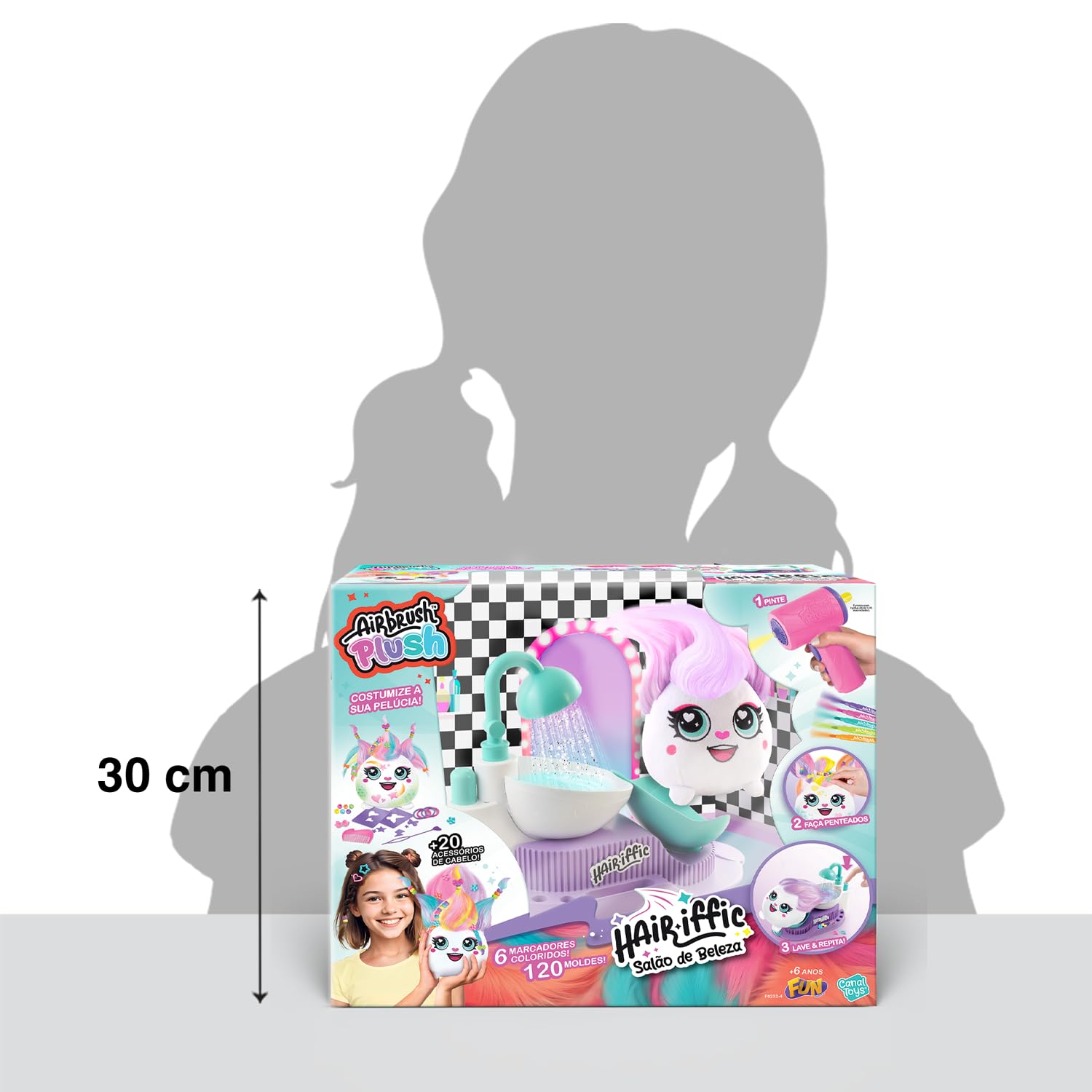 Canal Toys Hair'iffic Salon Airbrush Plush Doudou with Aerografo Stencil Stazione di Lavaggio Creativo Riutilizzabile