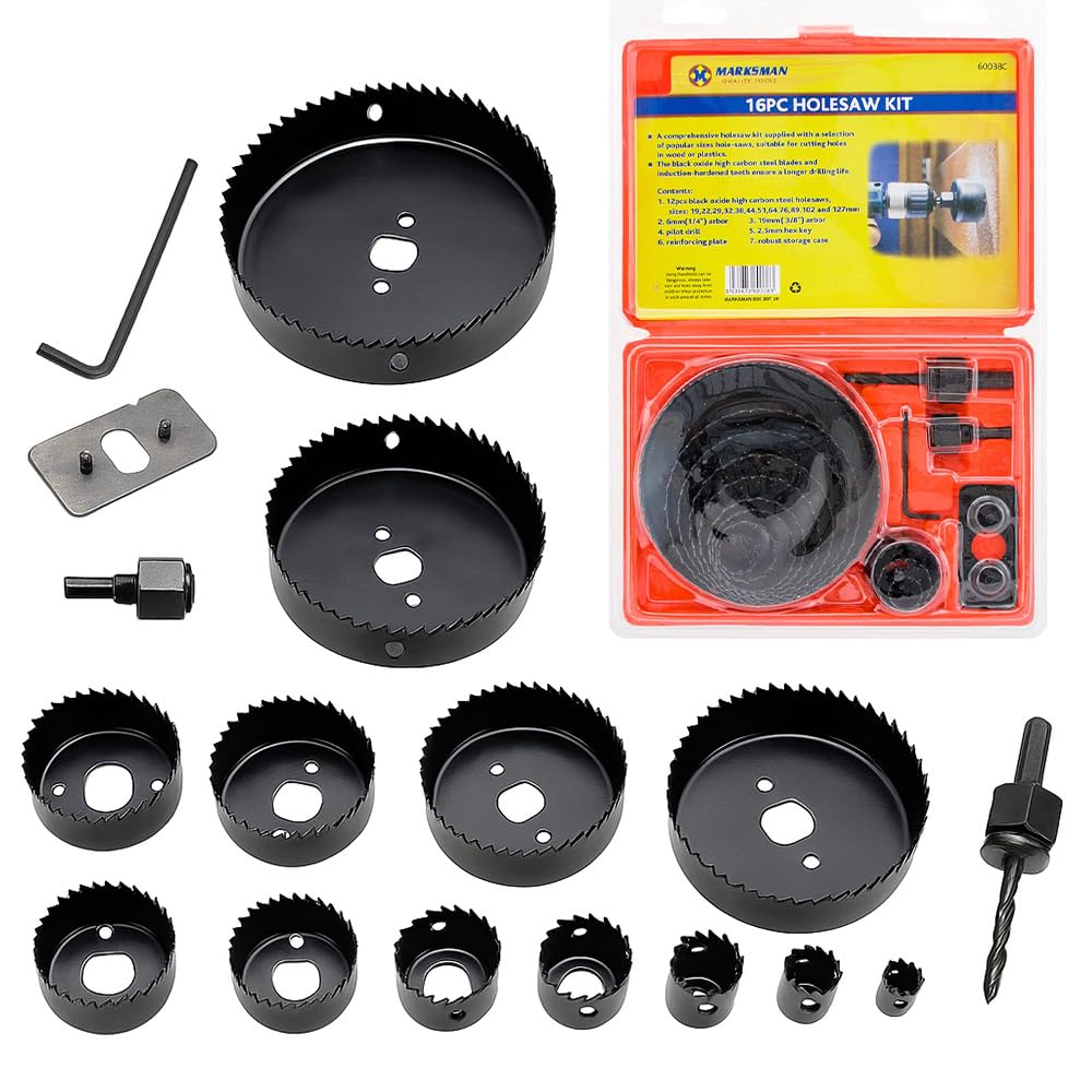 16Pc Holesaw Set - Cutting Kit 19-127Mm, Wood Metal Alloys | Heavy Duty In Case, Circular Drill Cut Case Set Multi Purpose Household Work Diy, Durable