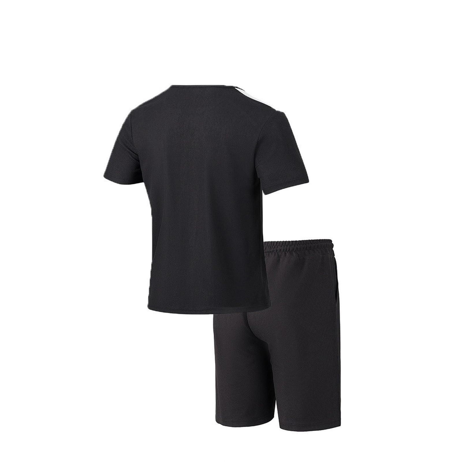 Set estivo da uomo, 2 pezzi, con lacci, maglietta e pantaloncini, a maniche corte, per il tempo libero, in maglia a nido d'ape, per la spiaggia, per la vita quotidiana