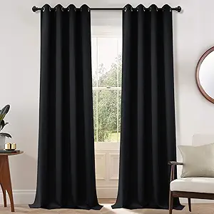 Yakamok Blackout Curtains Room Darkening Thermal Insulated Grommet top Window Curtains for Living Room, 52 x 108 Inch, Black, Set of 2