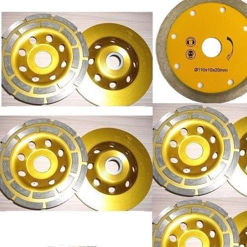 10 PCS Kit: 4" Diamond Double Row Cup Grinding Wheel Turbo Continuous Blade concrete stone toolsmart