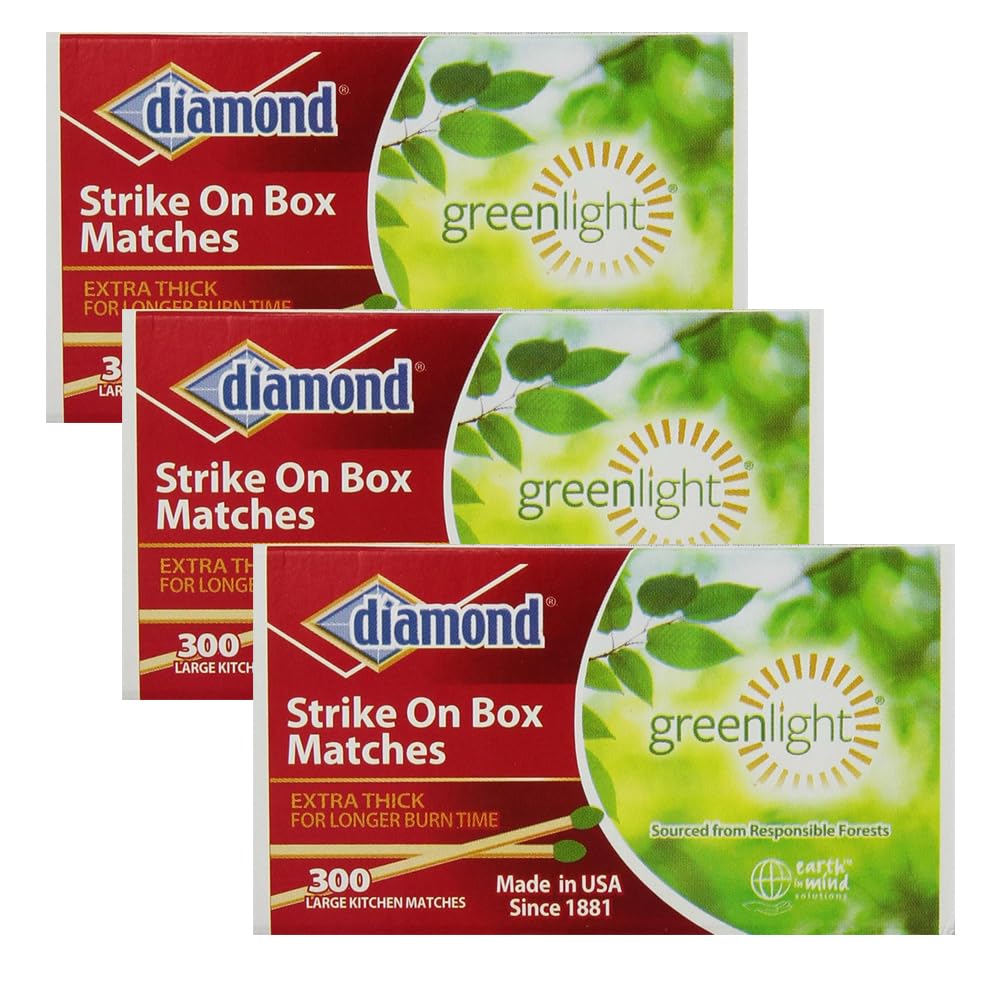 Diamond Greenlight Strike ON Box Matches [3 BXS of 300] (Original Version)…= 900 Sticks Total