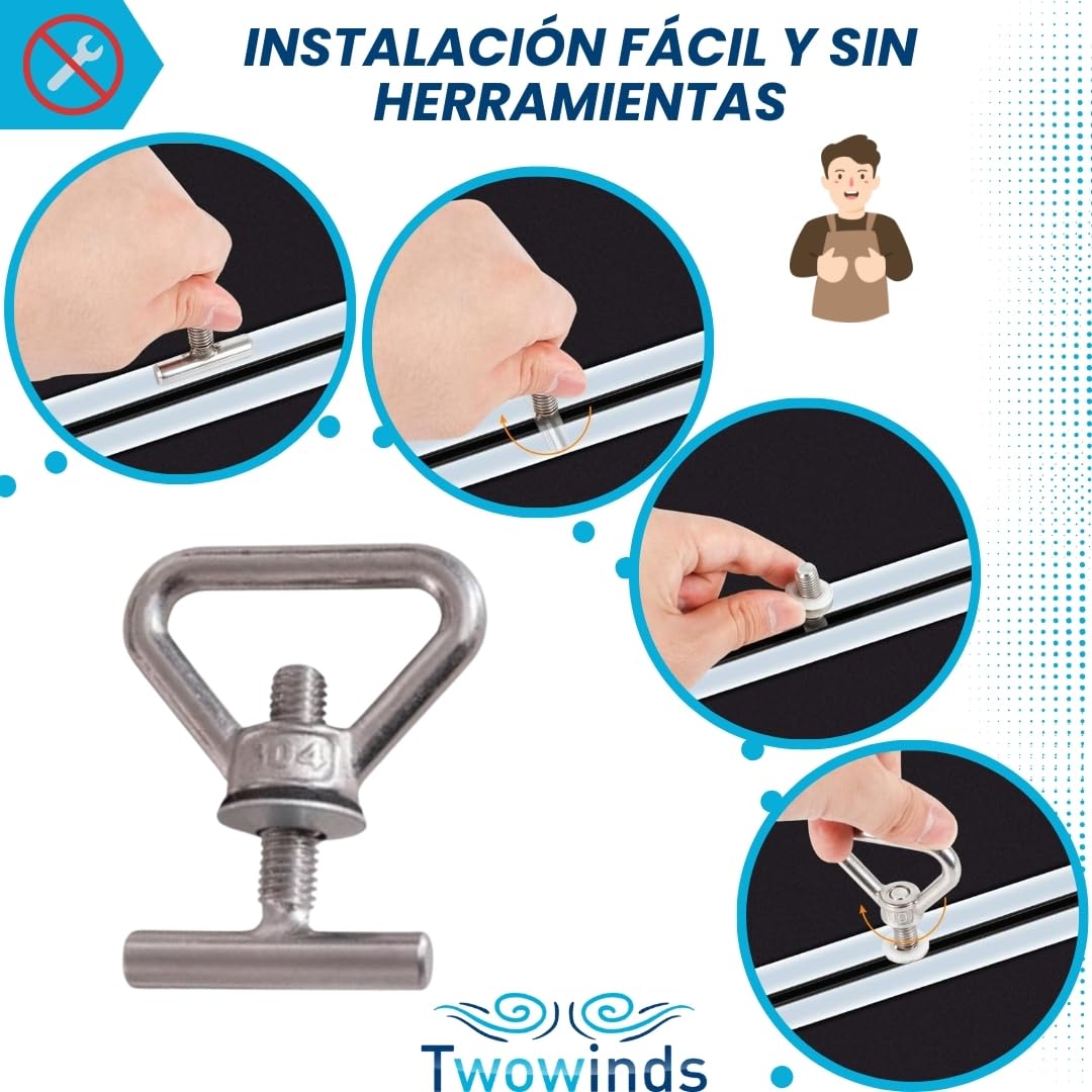 Twowinds - Kit Sujeción Carga al Riel 7h5883084c Compatible con VW T5 T6 Multivan California Caravelle - Tornillo Fijación - Base Protección Raíl - Anclaje MercancíaCarril - Amarre Seguro Equipaje