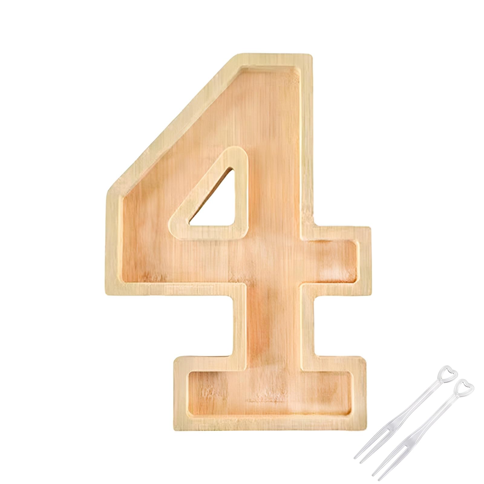 Zihpil Digital Number Wooden Tray with 200fork, Anniversary Charcuterie Plates, Reusable Decorative Tray, Milk Tray for Candy Cake Cookies, Cheese Board for Birthday Graduation Party(4-11.8 * 7.9in)
