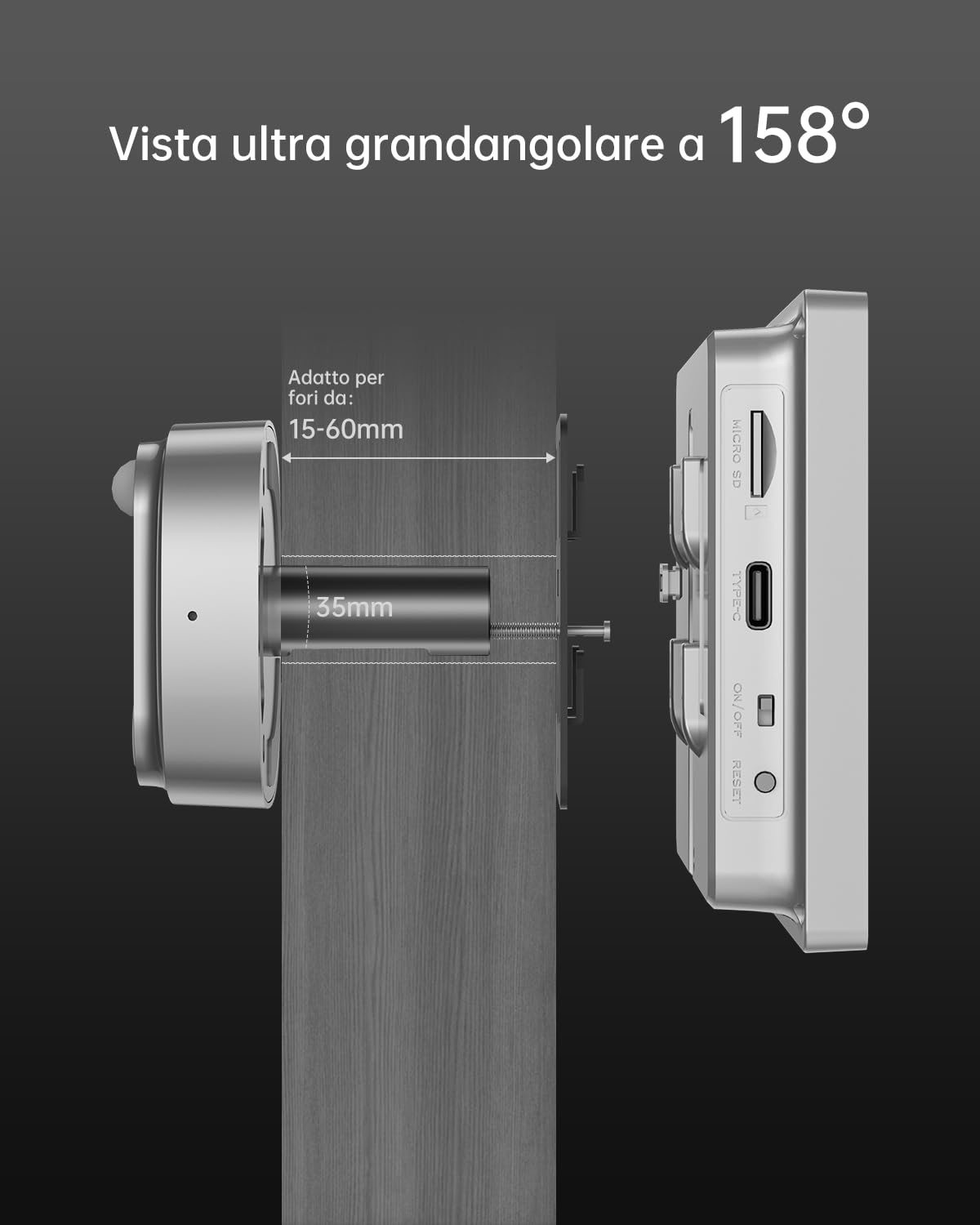 Jeatone Spioncino Digitale Wifi,Video Spioncino Senza Fili con Monitor 4,3" Pollici,Spioncino Digitale Porta Blindata,Visione Notturna,Rilevamento Movimento PIR, Audio Bidirezionale,158 °Grande Angolo