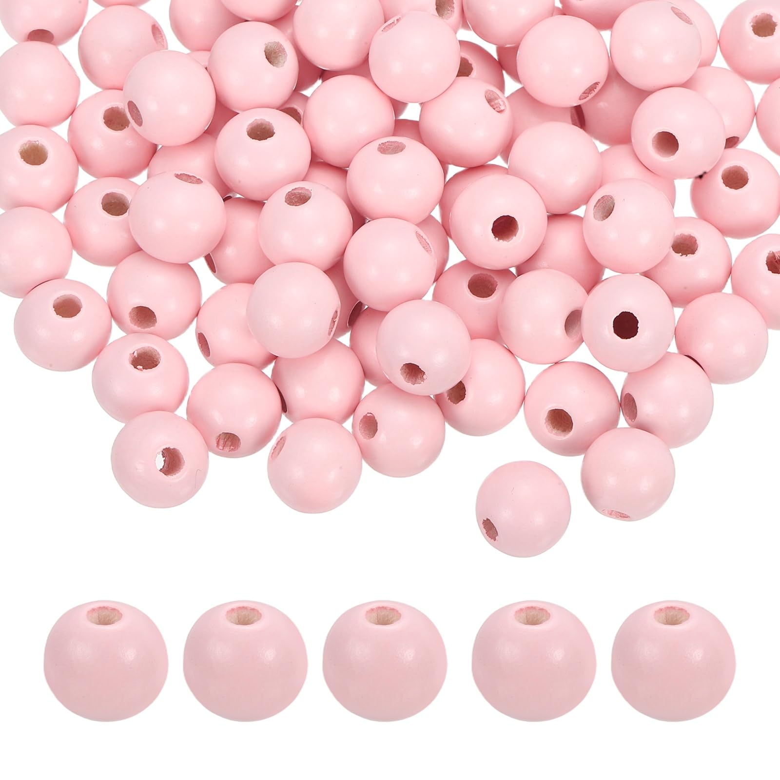 Perles bois rose clair 12 mm grand trou de 3.3 mm pour décoration maison et bricolage