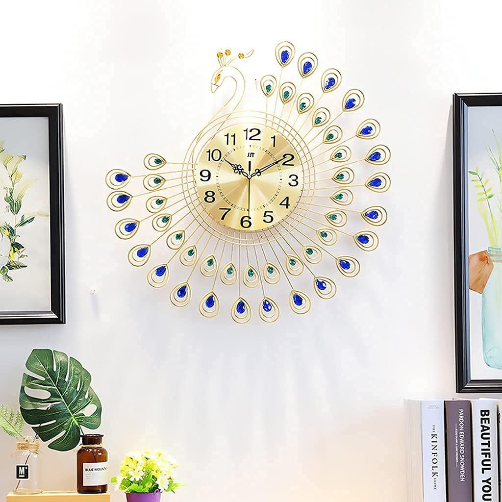 Peacock Wall Clock， Large Arabic Numeral Silent Decorative Clock Without Ticking Sound for Indoor and Outdoor Garden Living Room