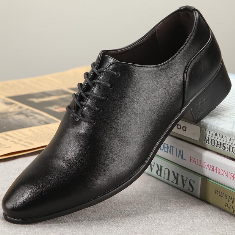HOOENG Formal Shoes Dress Oxford for Men Lace Up Pointed Toe PU Leather Oxford Shoes Anti-Slip Rubber Sole Non Slip Resistant Block Heel Wedding(Color:Black,Size:8)2