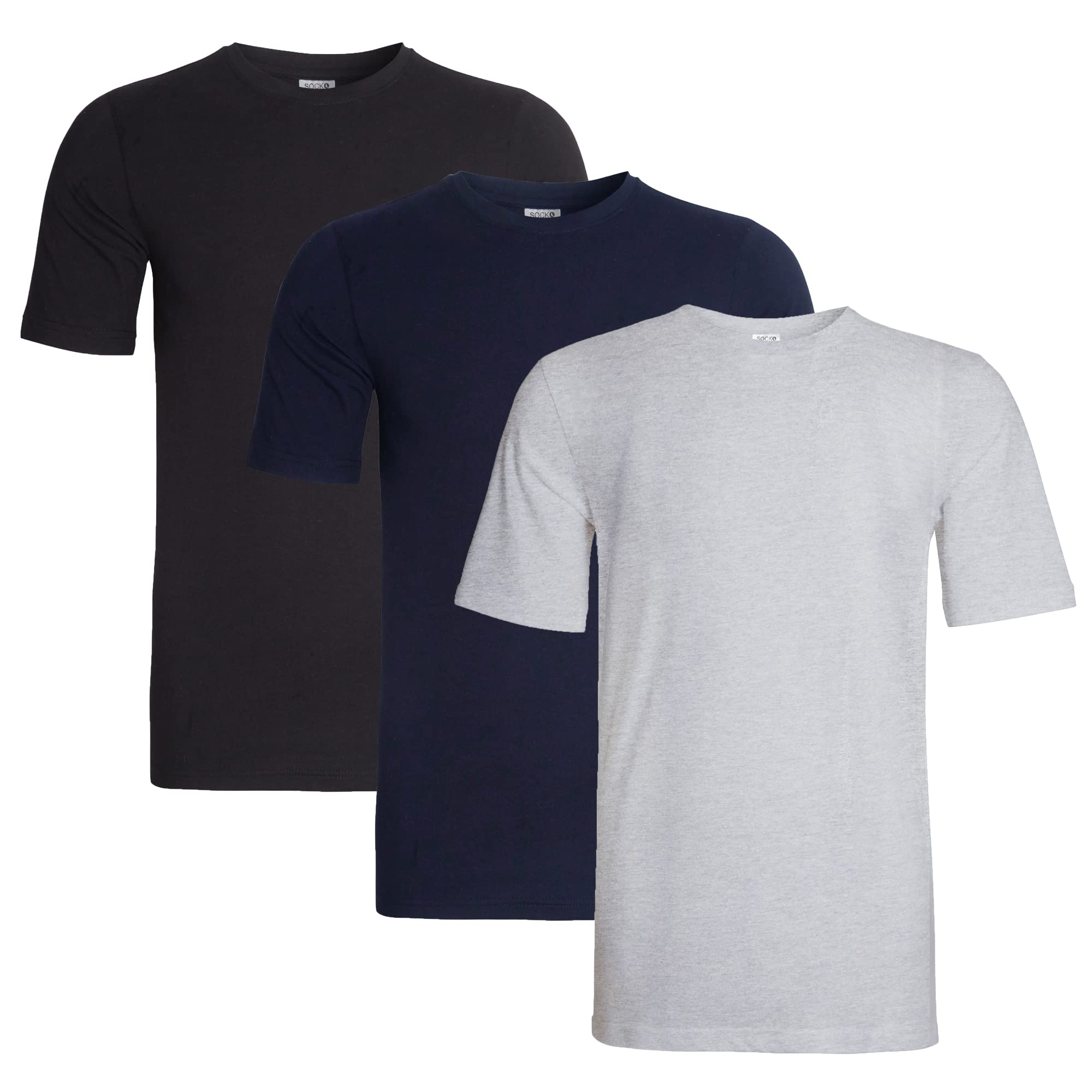Pack of 3 Mens Plain Crew Neck T Shirts Multipack Work Summer Short Sleeve Slim Fit Breathable T-Shirt for Men