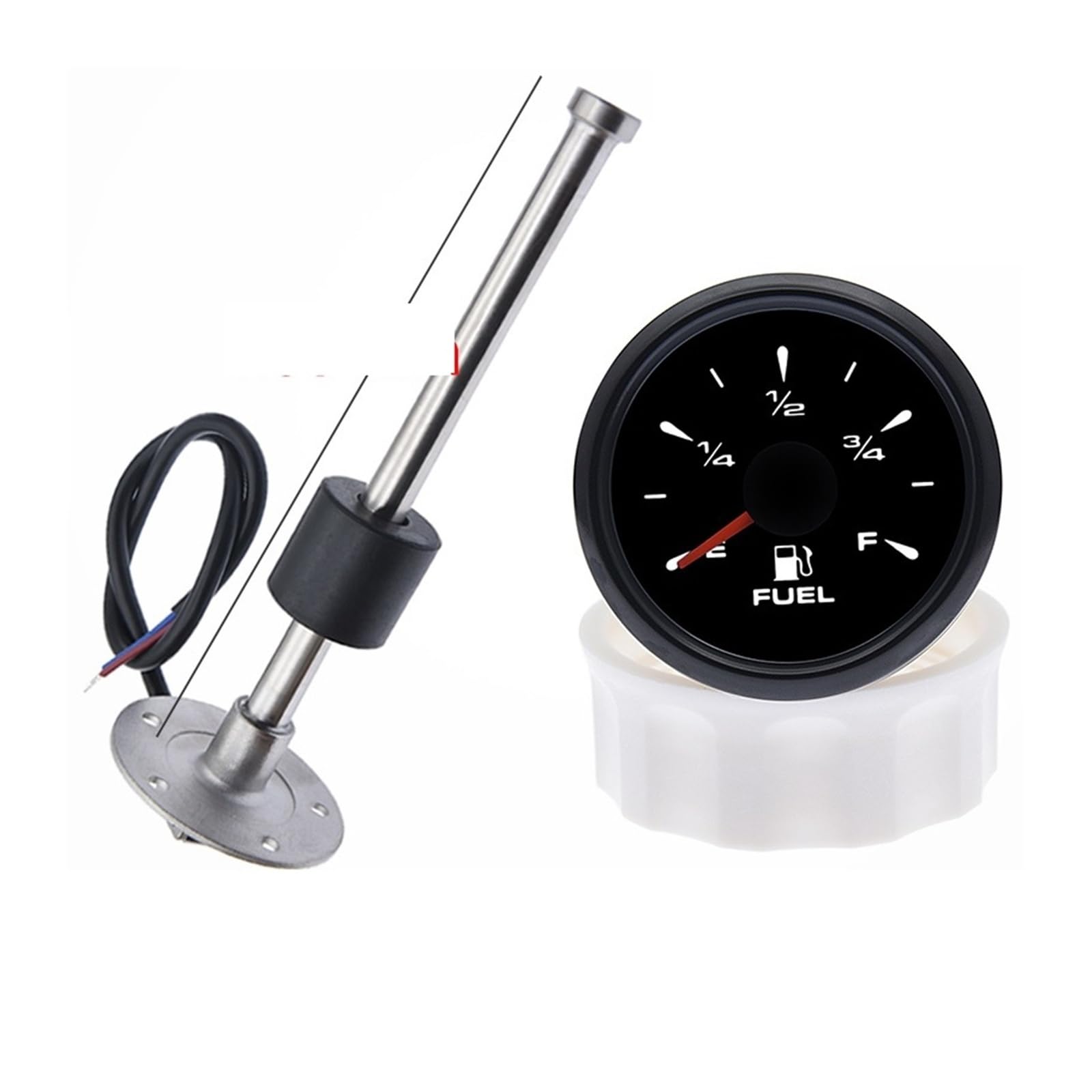 DIKKAC 0~190 Ohm Fuel Level Sensor + Fuel Level Gauge With 7 Colors Backlight Water Tank Level Indicator Meter Fuel Sender Unit Sensor(450MM)