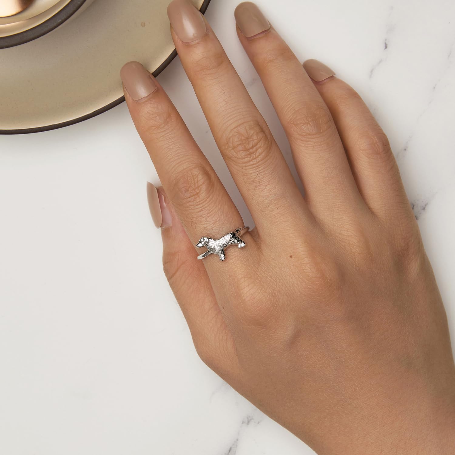 GXNRHG Anello Gioielli Simpatico Anello Gold Retriever per Donne Ragazze Argento 925 Cucciolo di Cane Anello Aperto con Dichiarazione Anelli impilabili Dito Regolabile