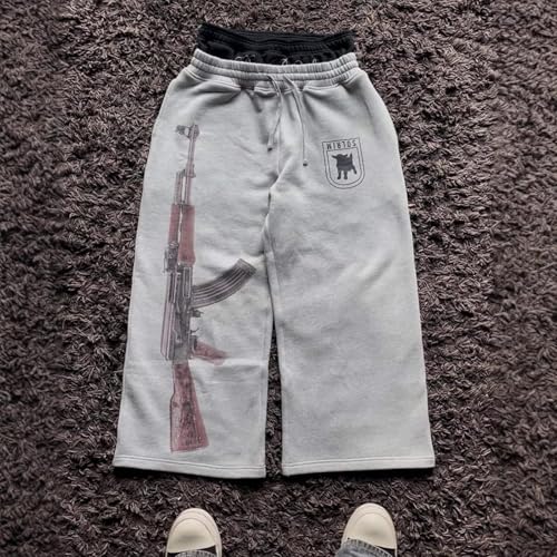 Double Waisted Sweatpants Graphic AK47 Y2k Baggy Sweatpants Men with Elastic Waisted Casual Wide Leg Pants Streetwear2