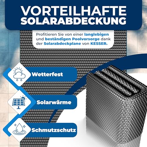 KESSER® Pool Solarabdeckplane Rund Ø 366 cm, Solarfolie 120 µm, Solarabdeckung Solarplane zuschneidbar, Poolheizung Wassererwärmung Wärmeplane, Poolsolarplane mit 1x Schere, 1x Lochzange & 12x Ösen