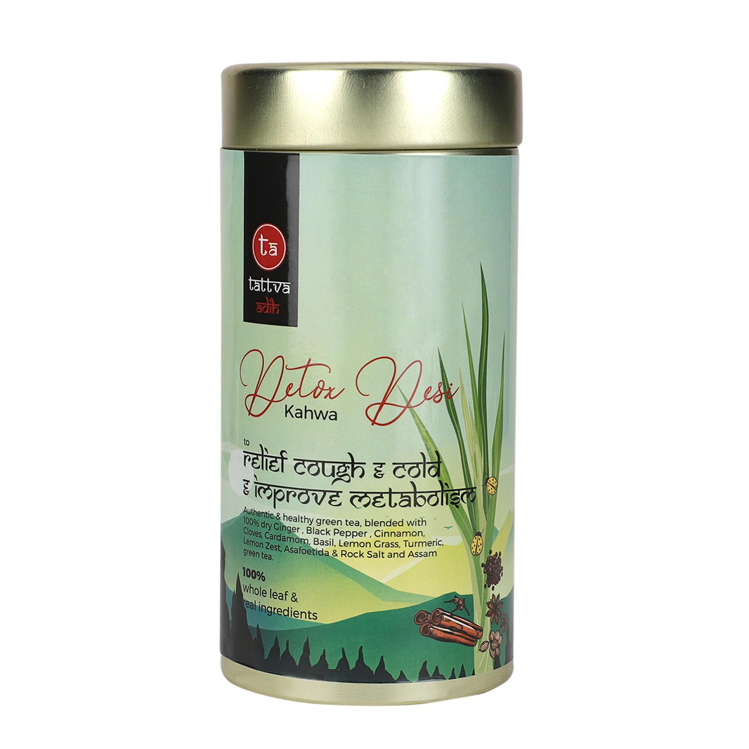 Tattva Adih Detox Desi Kahwa Green Tea |Made with Natural Ingredients | Helps Cleanse | Immunity Booster | Cold Relief | Detox Desi Kahwa Green Tea I Loose Leaves (100 gram - Airtight Container) (B0CHVVRX1H) Amazon Price History, Amazon Price Tracker