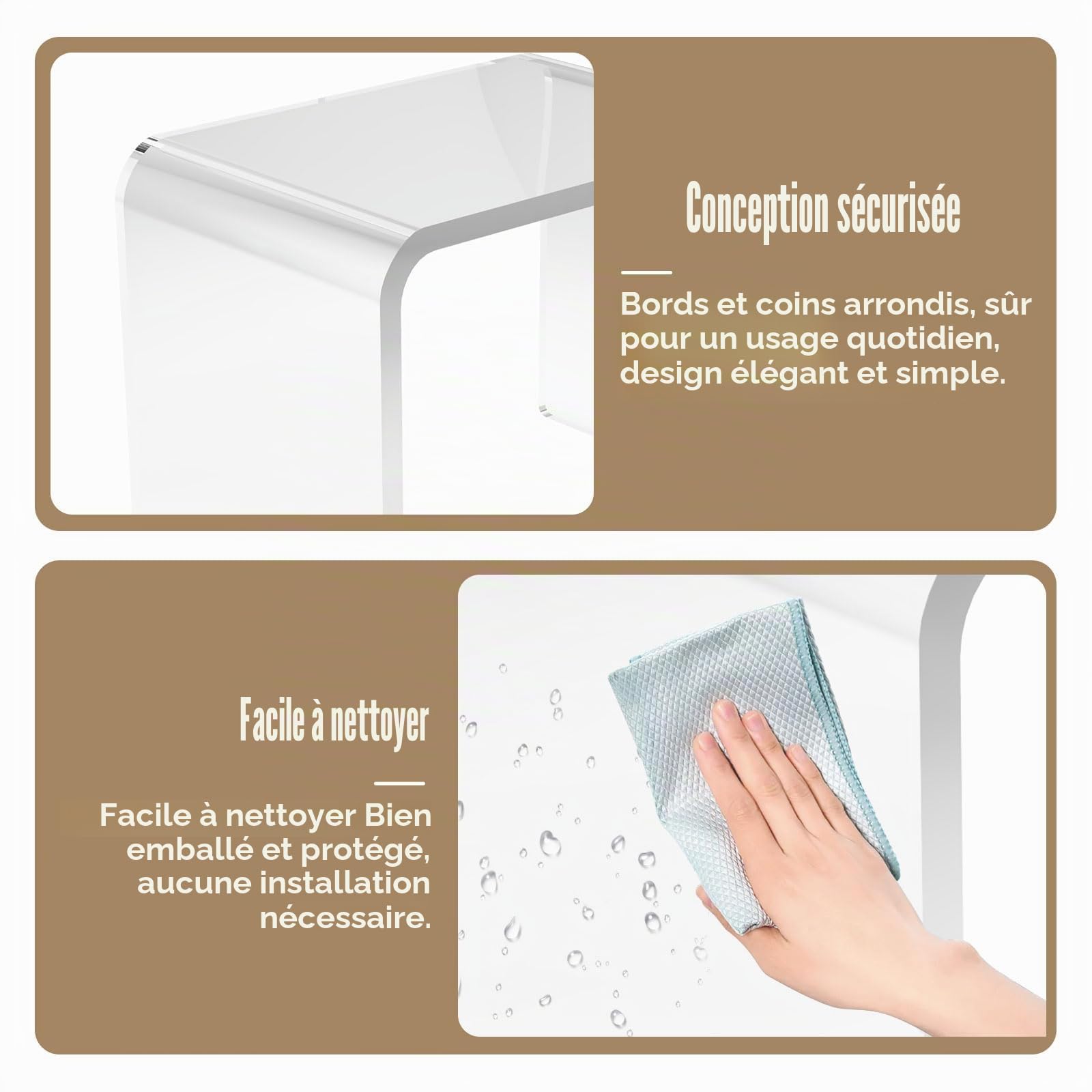 TWSOUL Table d'extrémité en Acrylique Transparent, Table d'appoint en Forme de U avec Bords arrondis, élégante Basse Moderne, Petit bancs de Douche, Tabouret en Acrylique, 31.75x22.86x23.03cm