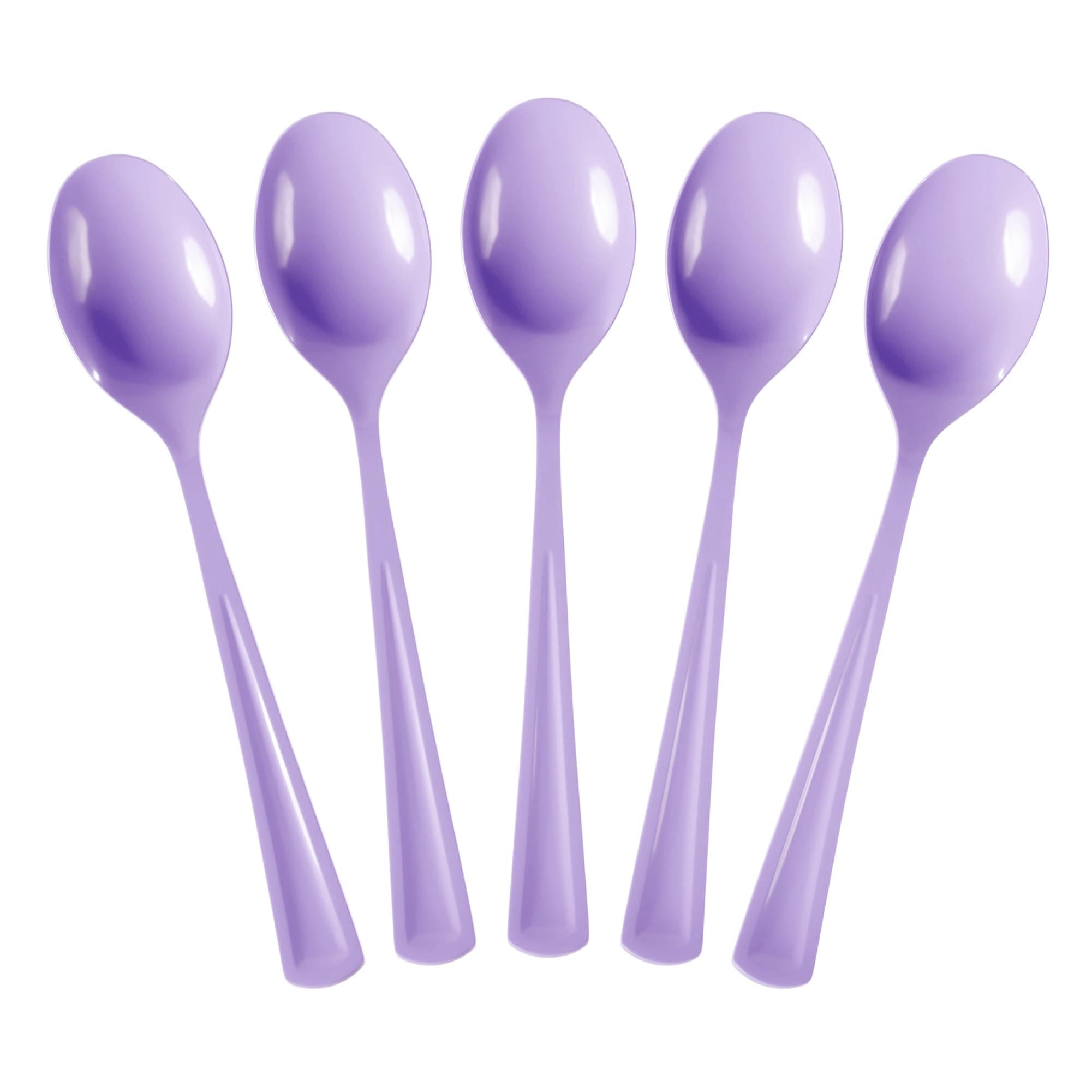 Heavy Duty Lavender Plastic Disposable Cutlery - 50 Pcs, Including Spoons, Forks, and Knives