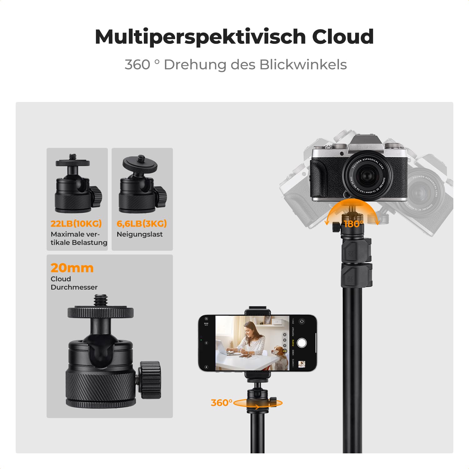 K&F CONCEPT 2 Pack Fotografie Lichtstativ mit 1/4"-20 Kugelkopf | 13"-35,4" verstellbares Klemme für DSLR Kamera, Ringlicht, Live Streaming, Video Aufnahmen