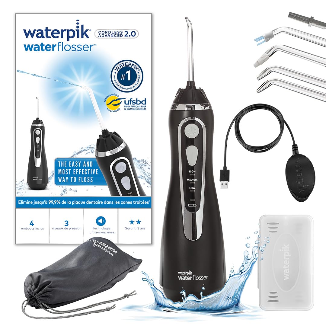 Waterpik Advanced, hydropulseur sans fil, rechargeable, 3 niveaux de pression