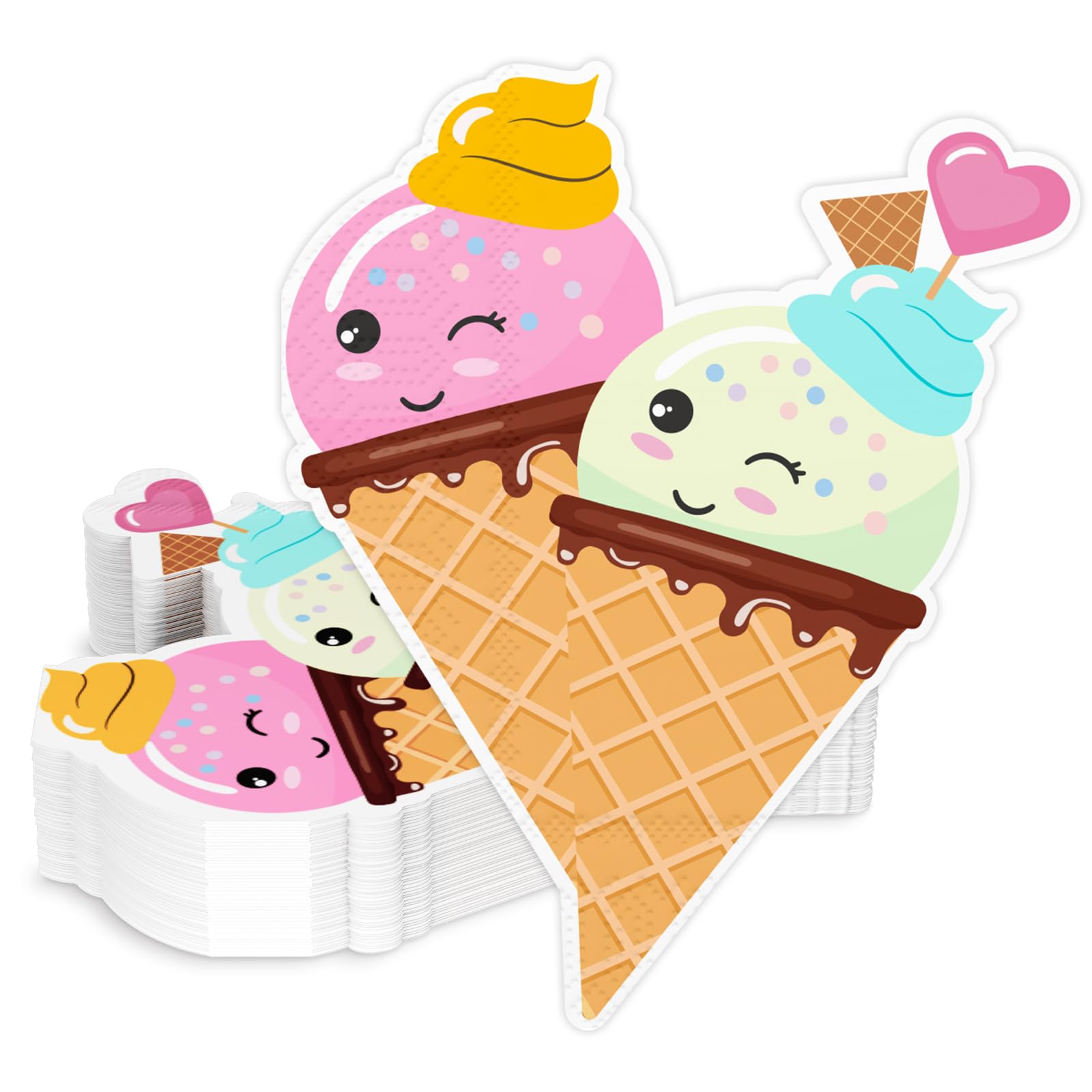 DYLIVeS Ice Cream Party Napkins - Disposable Paper Napkins for Baby Showers, Dinners, Luncheons, Birthday Parties - Ice Cream Shape Decoration - 6.5 Inch (Pack of 50)