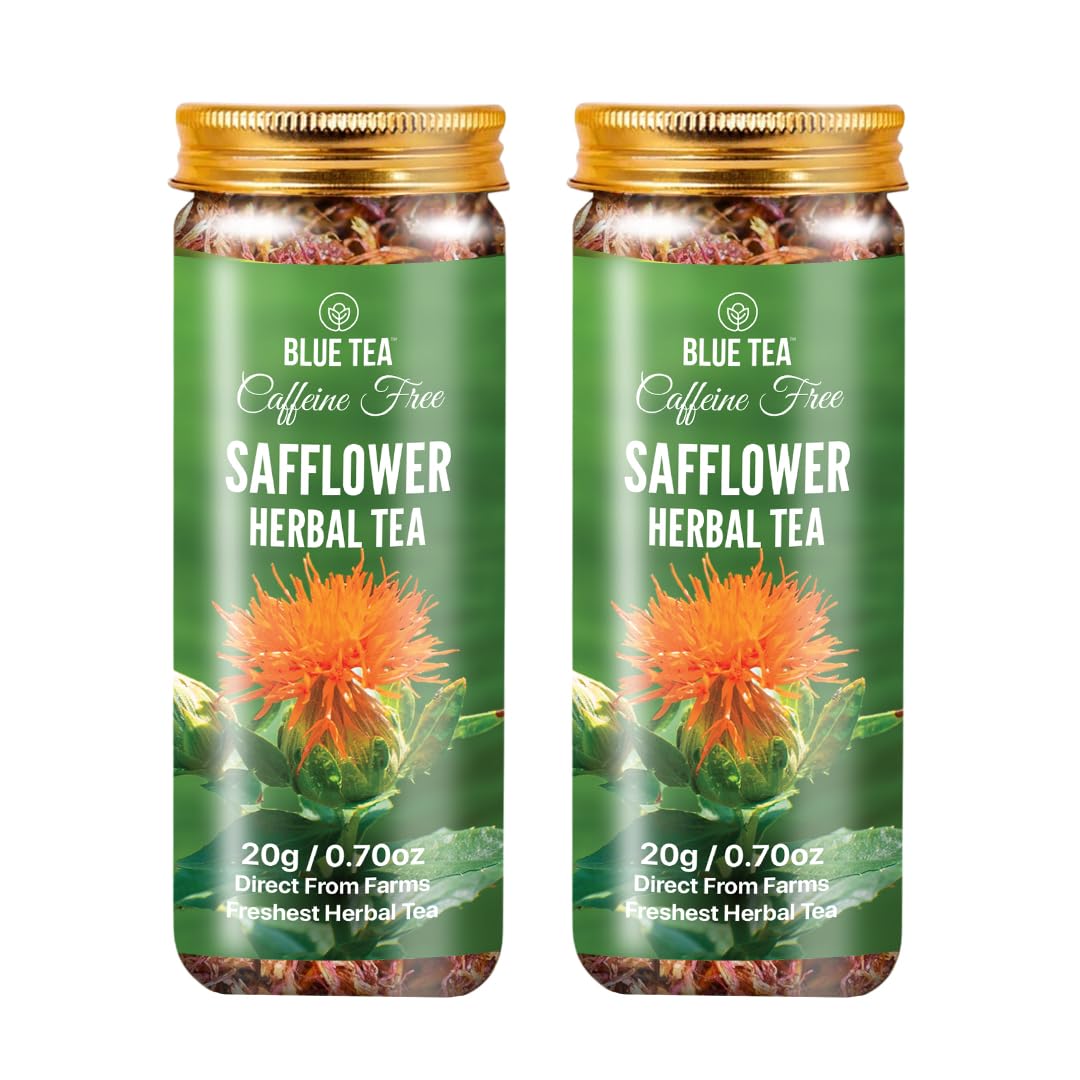 BLUE TEA - Safflower Flower Tea - 20 gm (20 Cups) | ANTIOXIDANT RICH | Herbal Tea | Kusum Flower | Calming Tea - Caffeine Free - Non - GMO | Featured In Shark Tank | Pet Jar Packaging