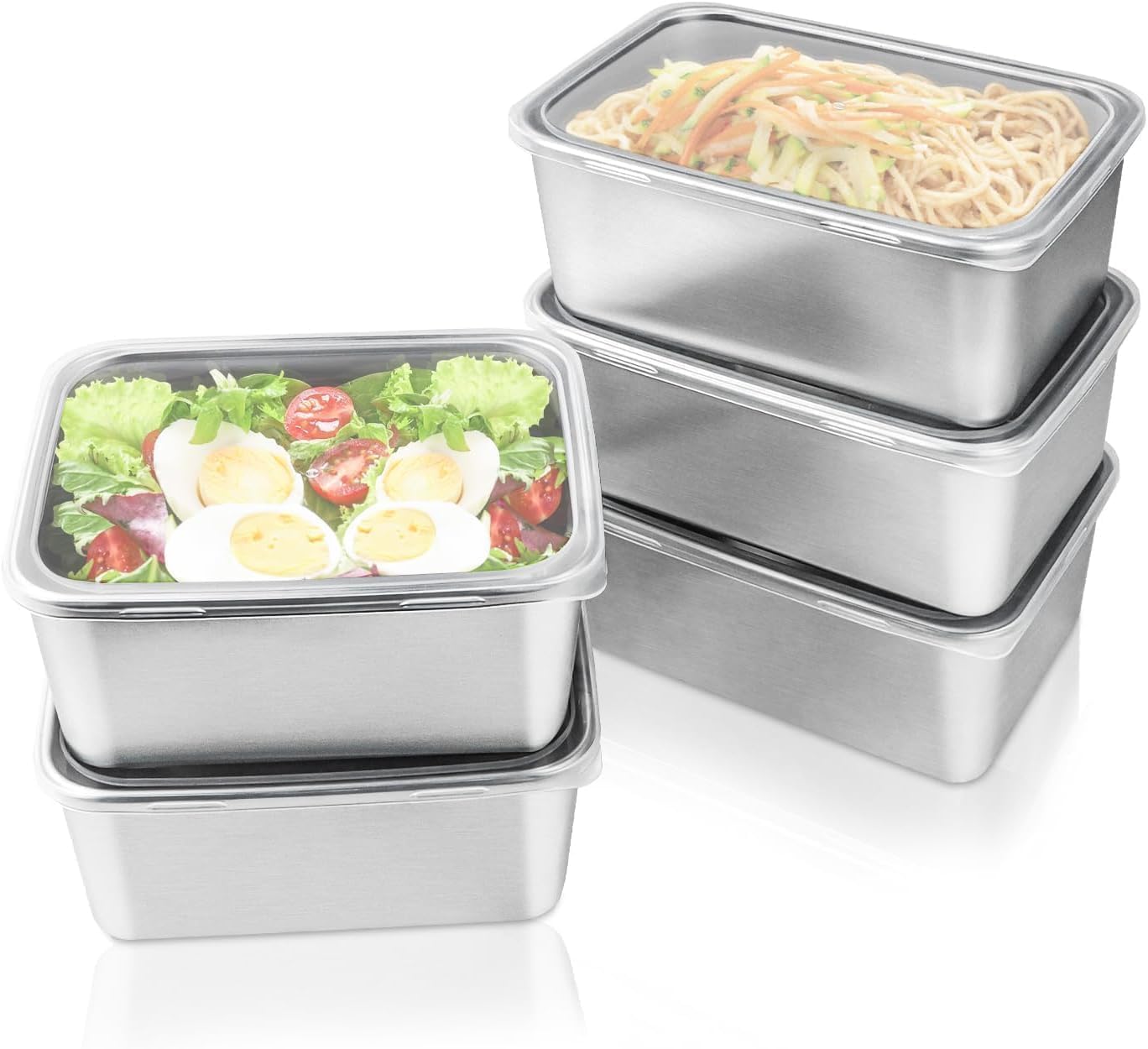Stainless Steel Food Storage Containers with Transparent Lids, 700 ml Each, Pack of 5 Stackable Kitchen Storage Boxes Leak-Resistant Containers for Lunch, Snacks, Fruits, Dry Foods & Meal Storage