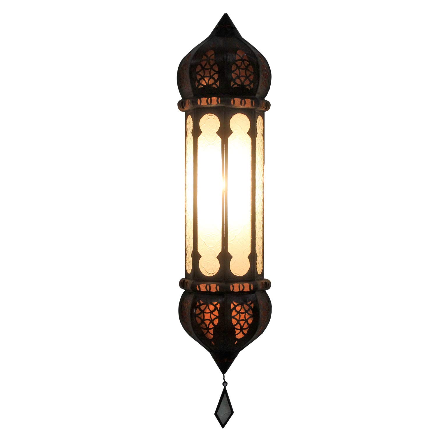Casa Moro Orientalna lampa ścienna Ruya biała 57x12 cm (wysokość x szerokość) ze szkła reliefowego | rzemiosło artystyczne z Marrakeszu | oświetlenie boho chic | L5054