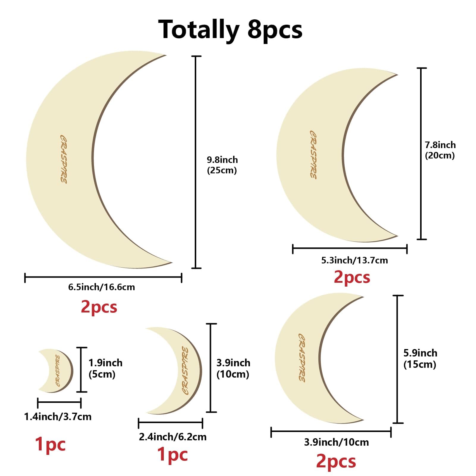 CRASPIRE 8Pcs 5 Size Moon Macrame Cutting Molds Wood Rings Rustic Natural Wooden Cutting Template Frame Dream Catcher Rings Feather Tassel Wall Hanging Wreath Tool for DIY Crafts Making Home Decor - Image 2