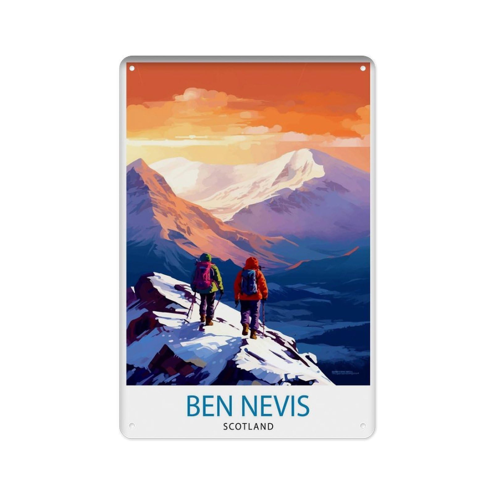 peiyeety Metal Tin Sign Benof Nevisof Summit Poster Scottish Mountain Scene Decor Fort William Scotland Benof Nevisof Summit Poster Scottish Highlands Landscape Art Hiking (9) 8 X 12 Inch
