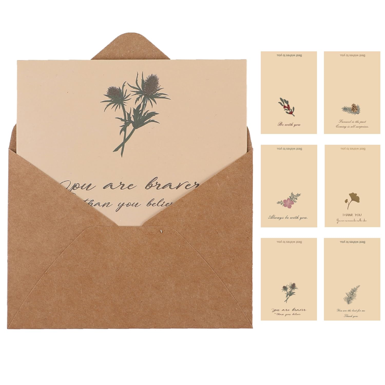 Thank You Cards with Envelopes - Greetings card 6 Pack Brown Paper Envelopes and Stickers Blank Cards Thank You Notes 4.5x3.5 Elegant Floral Design for Mother's day