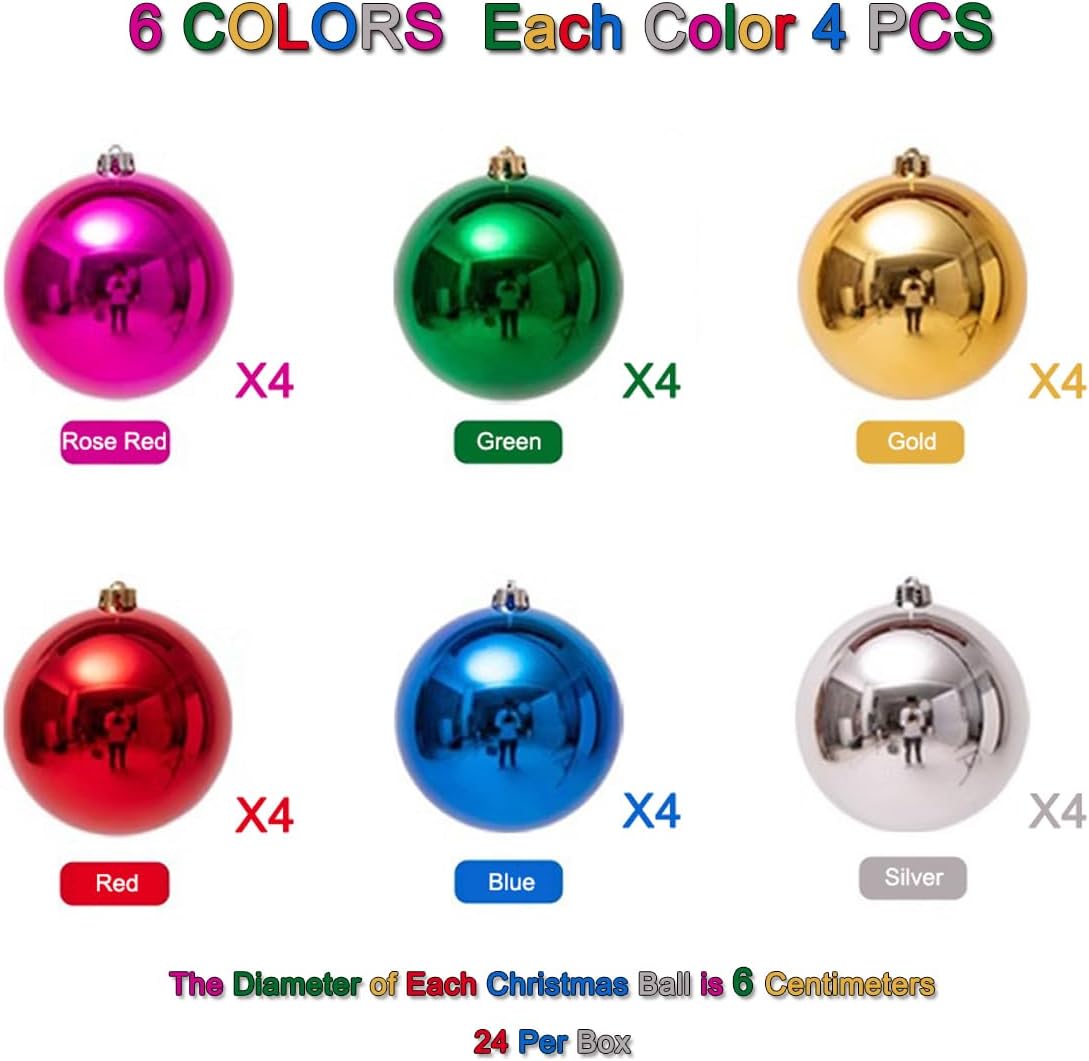 24 PCS 2.36' Shatterproof Christmas Ball Ornaments - Assorted Theme Decorations for Christmas Tree