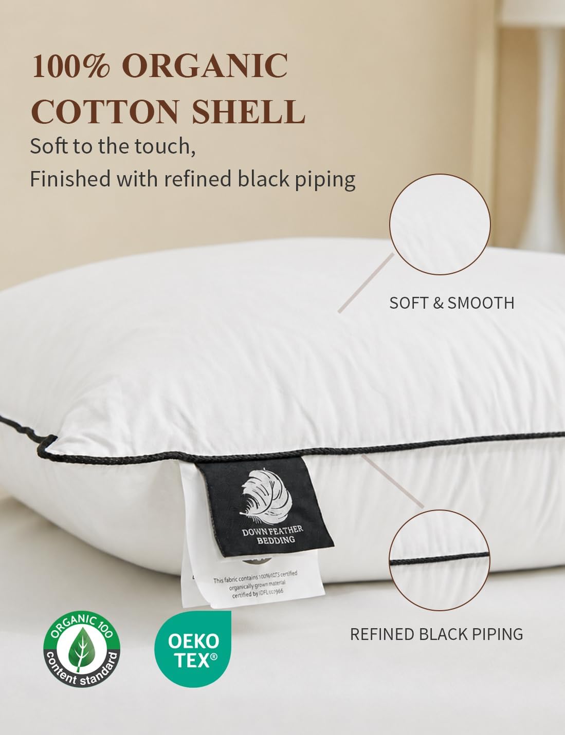 3-Chamber Goose Feather Down Pillows, King Size, Set of 2