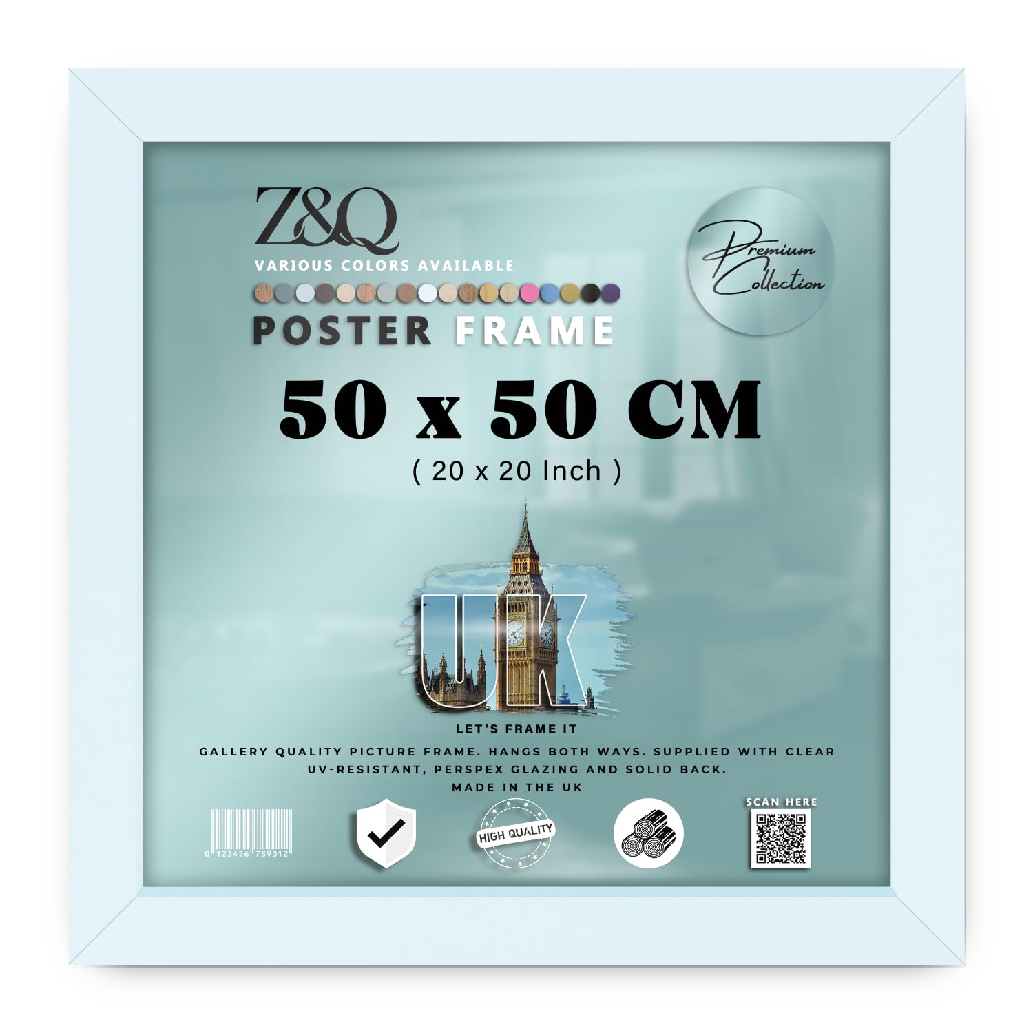 Z&Q | Aesthetic MDF Wall Frame (50 x 50 CM) Wooden Art Frame, Home & Office Display 20 Inch x 20 Inch Stylish Mount, 500 x 500 mm [ White ]