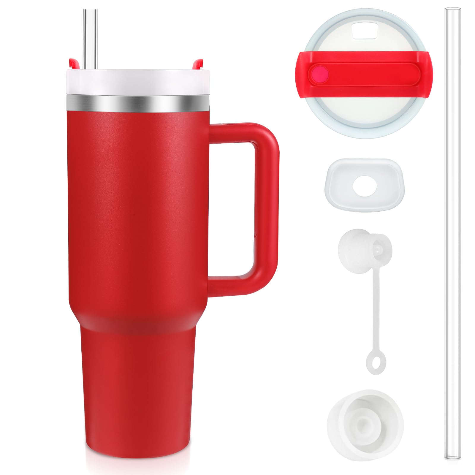 BELYQLY40oz - New Version Stainless Steel Vacuum Insulated Tumbler with Lid and Straw for Water, Smoothie and More, Iced Tea or Coffee (Red)