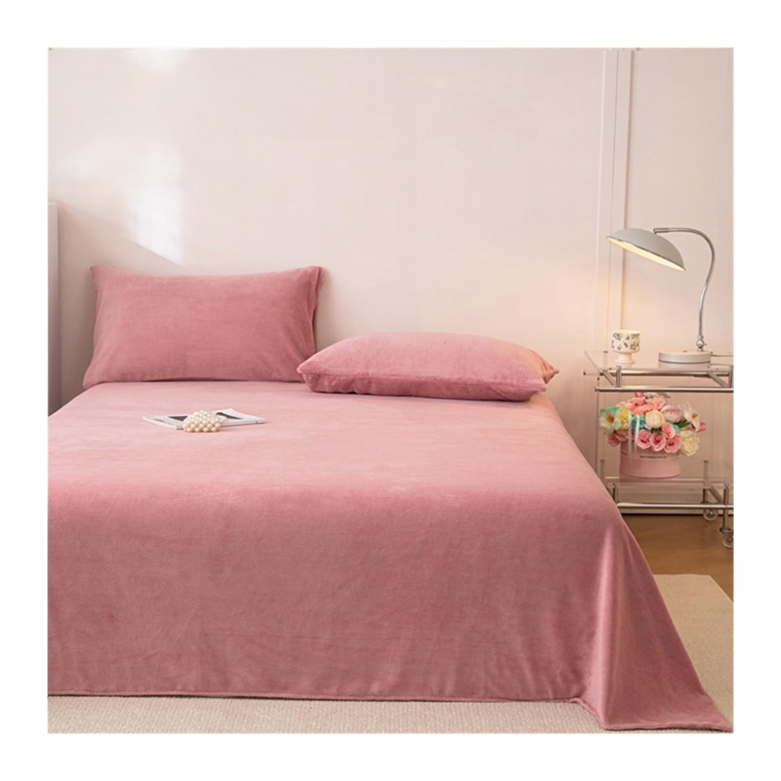 GBHMJU Fleece Velvet Flat Sheet Twin Full Queen Flannel Like Soft Fuzzy Warm Plush Bed Sheet Velvet Polar Microfleece Bedding for Fall Winter Spring(Pink,200x230cm)