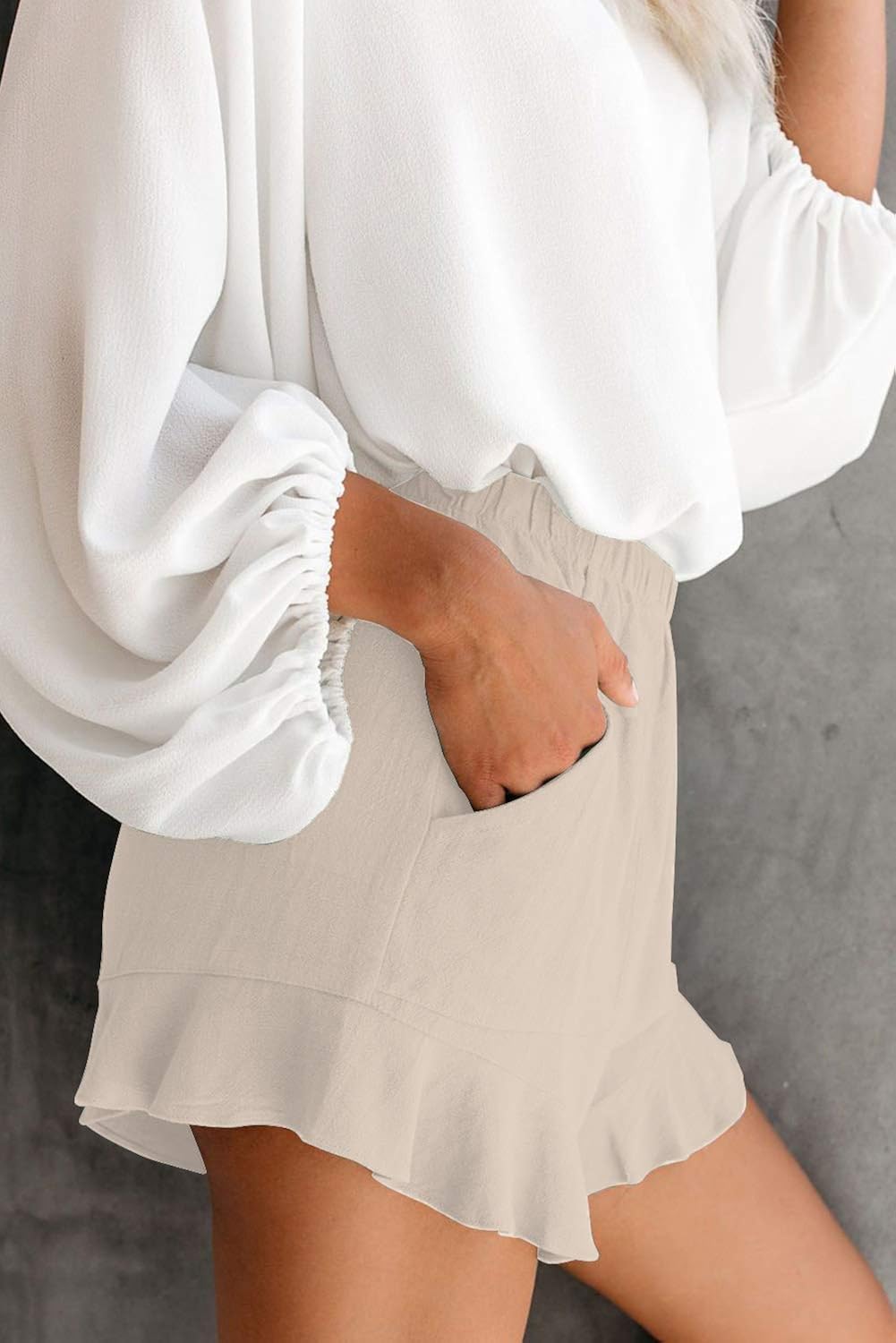 KINGFEN Women Casual Cotton Shorts Drawstring Comfy Elastic Waist Shorts Summer Pull On Short with Pockets(S-2XL) F4-beige Medium