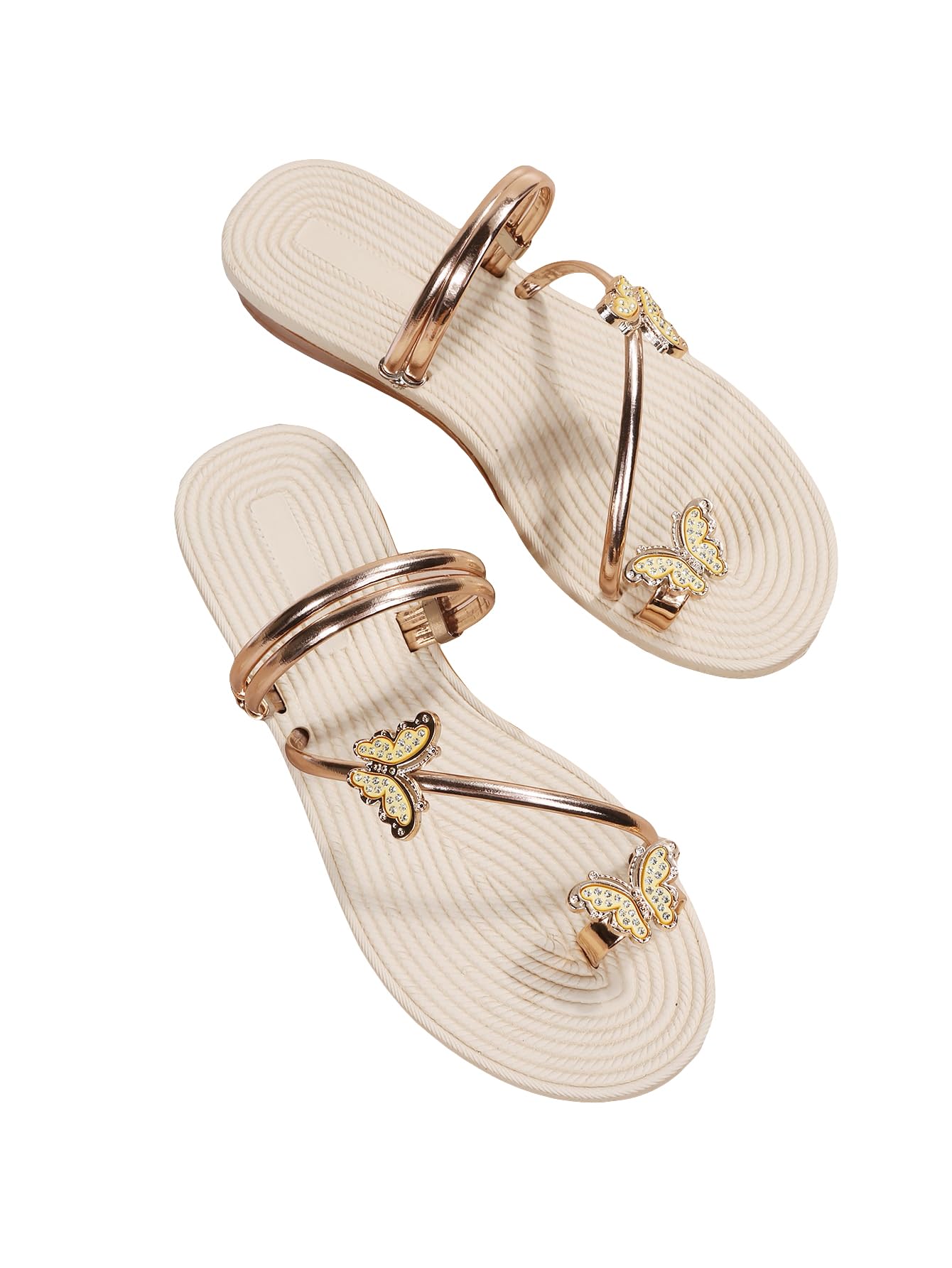 GORGLITTER Women's Butterfly Metallic Sandals Dressy Sparkly Rhinestone Strappy Toe Ring Slide Flats Sandal