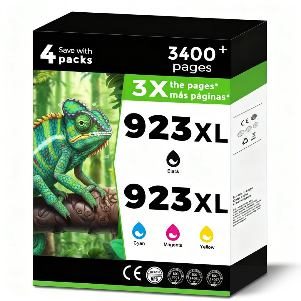 Photo 1 of 923XL (923e) Ink Cartridges Fit for HP OfficeJet Pro 8130e 8135e 8125e Printers Replacement for 923 e XL for HP923 8122e 8125e 8139e 8130 8132e 8134e 8138e 8124 8124e Black Cyan Magenta Yellow 4 Pack
